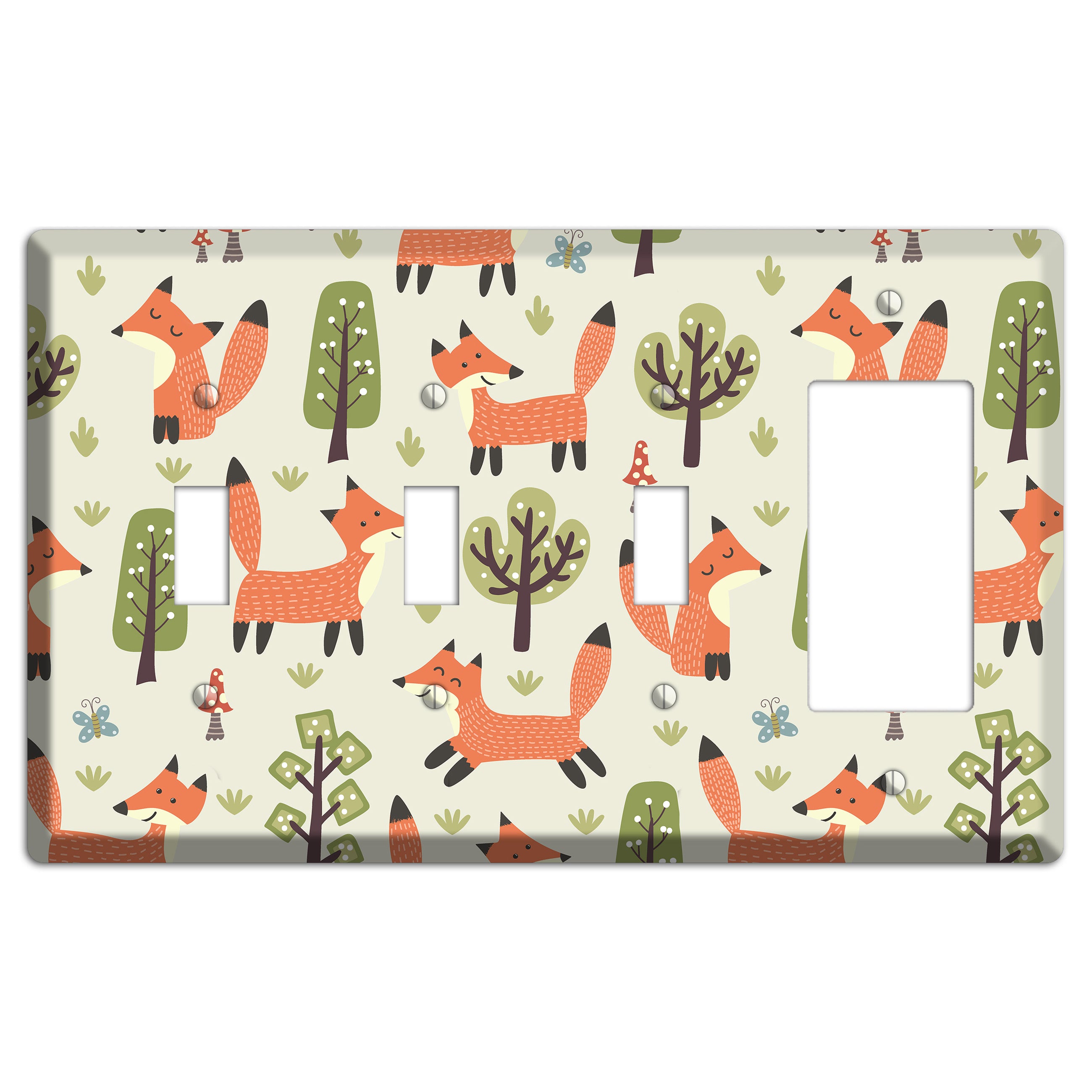 Fox & Forest (Olive) 3 Toggle / Rocker Wallplate