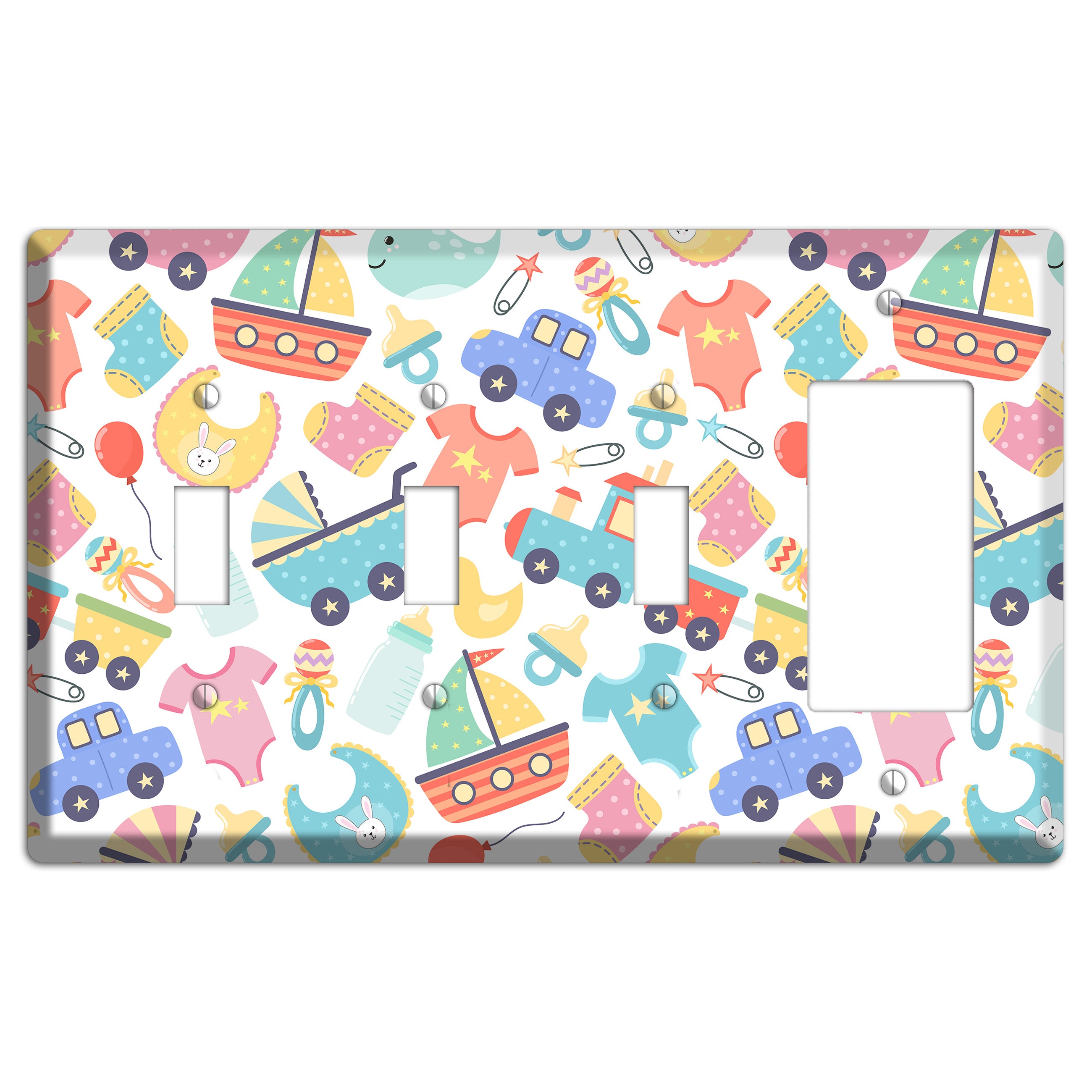 Baby Parade (White) 3 Toggle / Rocker Wallplate