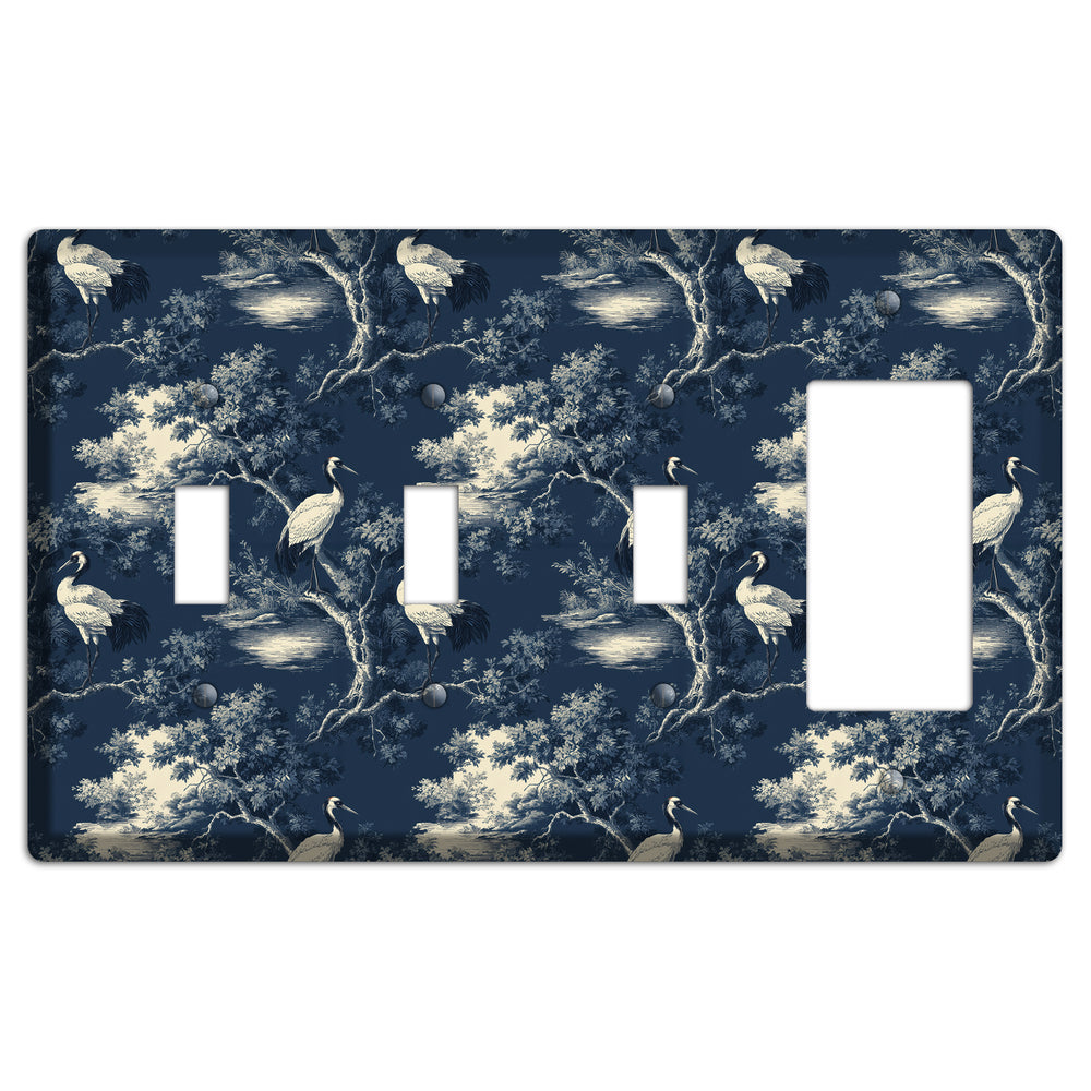 Midnight Crane Toile 3 Toggle / Rocker Wallplate