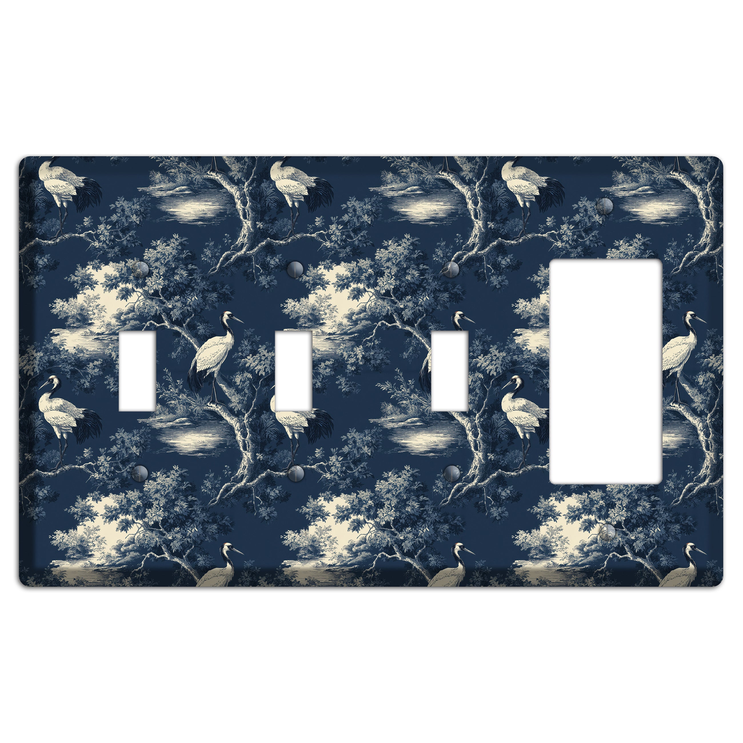 Midnight Crane Toile 3 Toggle / Rocker Wallplate
