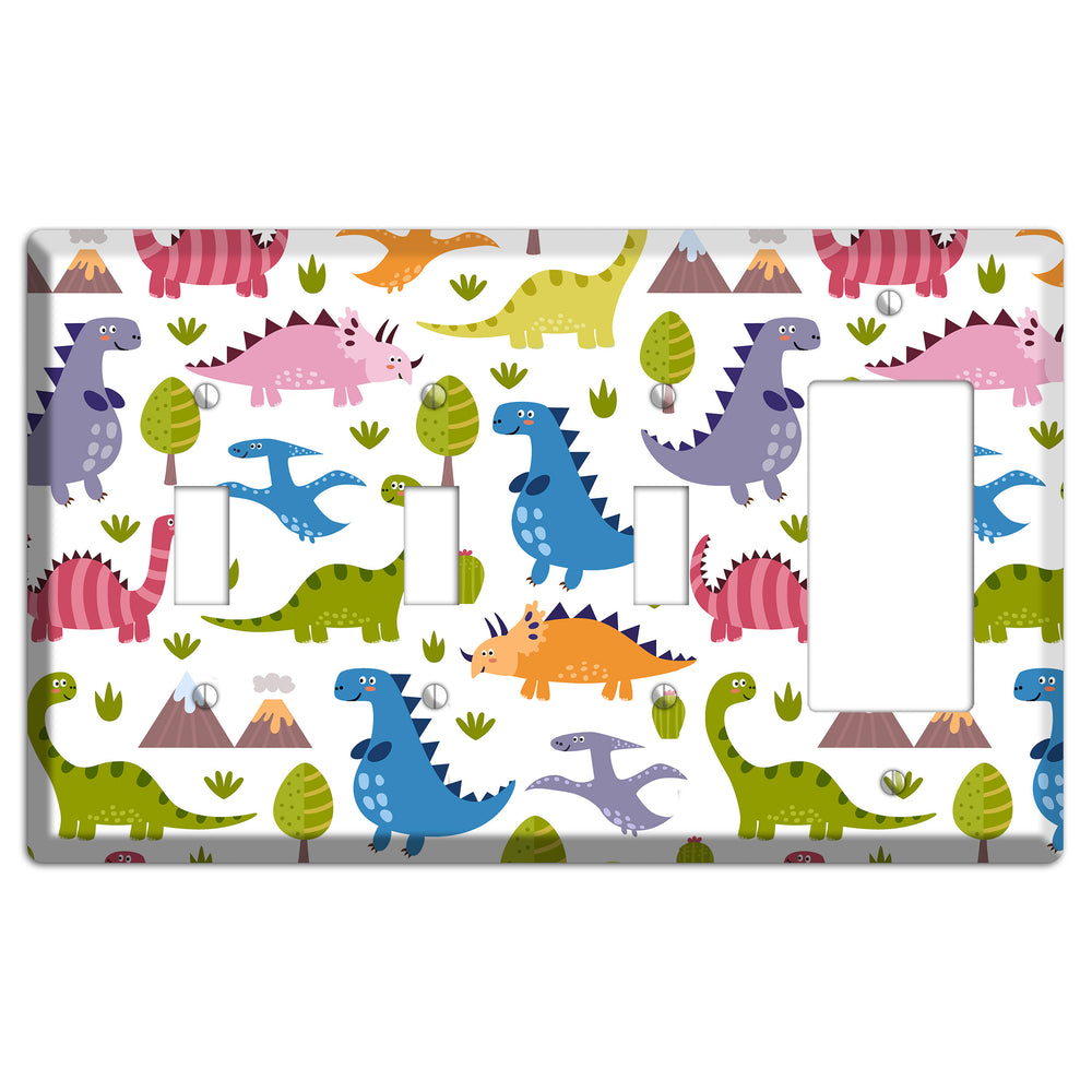 Dino Friends (Bright) 3 Toggle / Rocker Wallplate