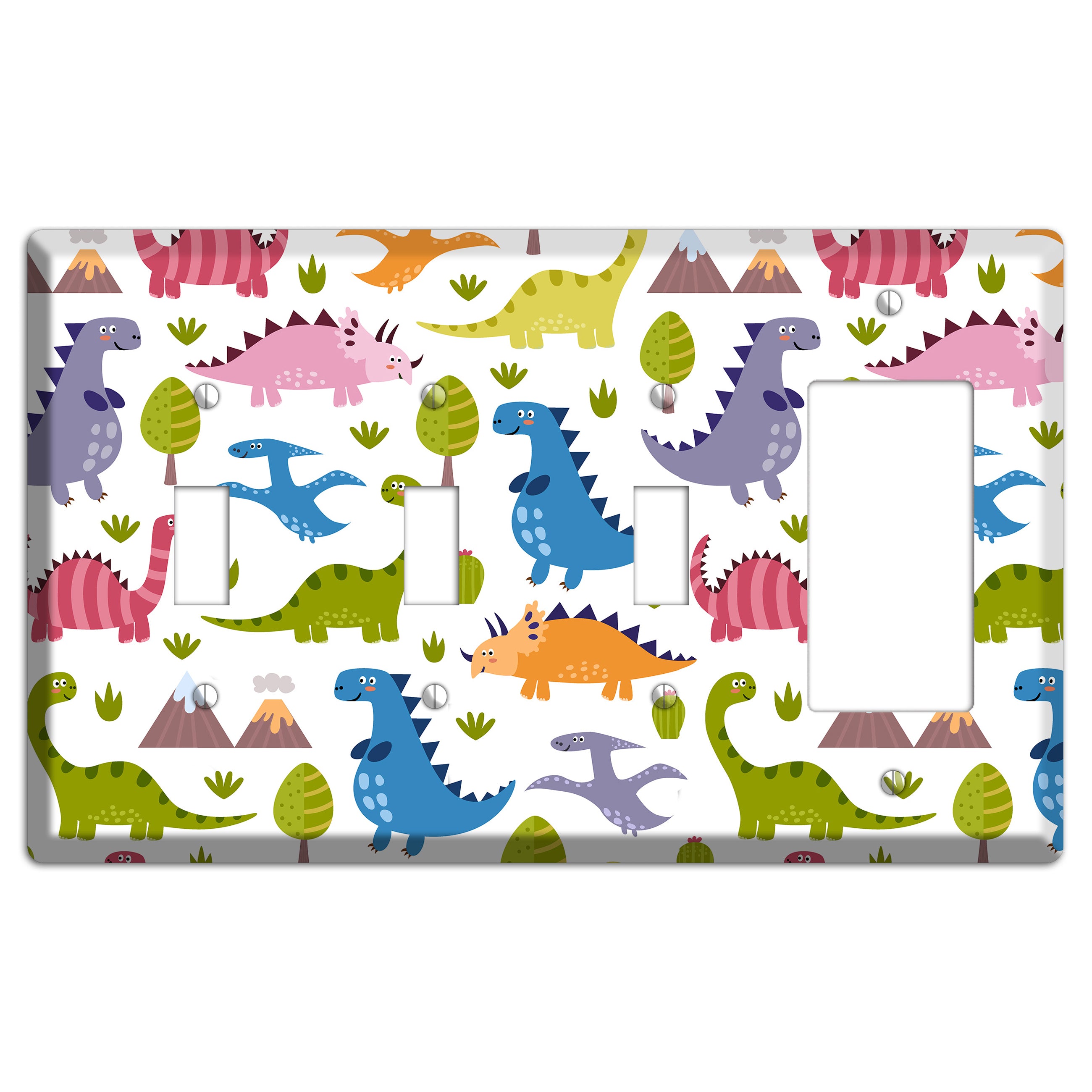 Dino Friends (Bright) 3 Toggle / Rocker Wallplate