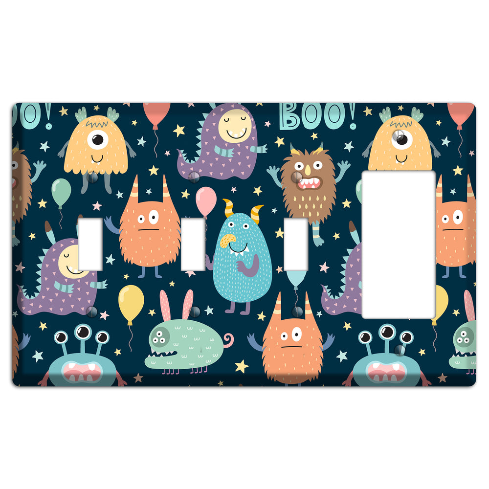 Monster Parade (Navy) 3 Toggle / Rocker Wallplate