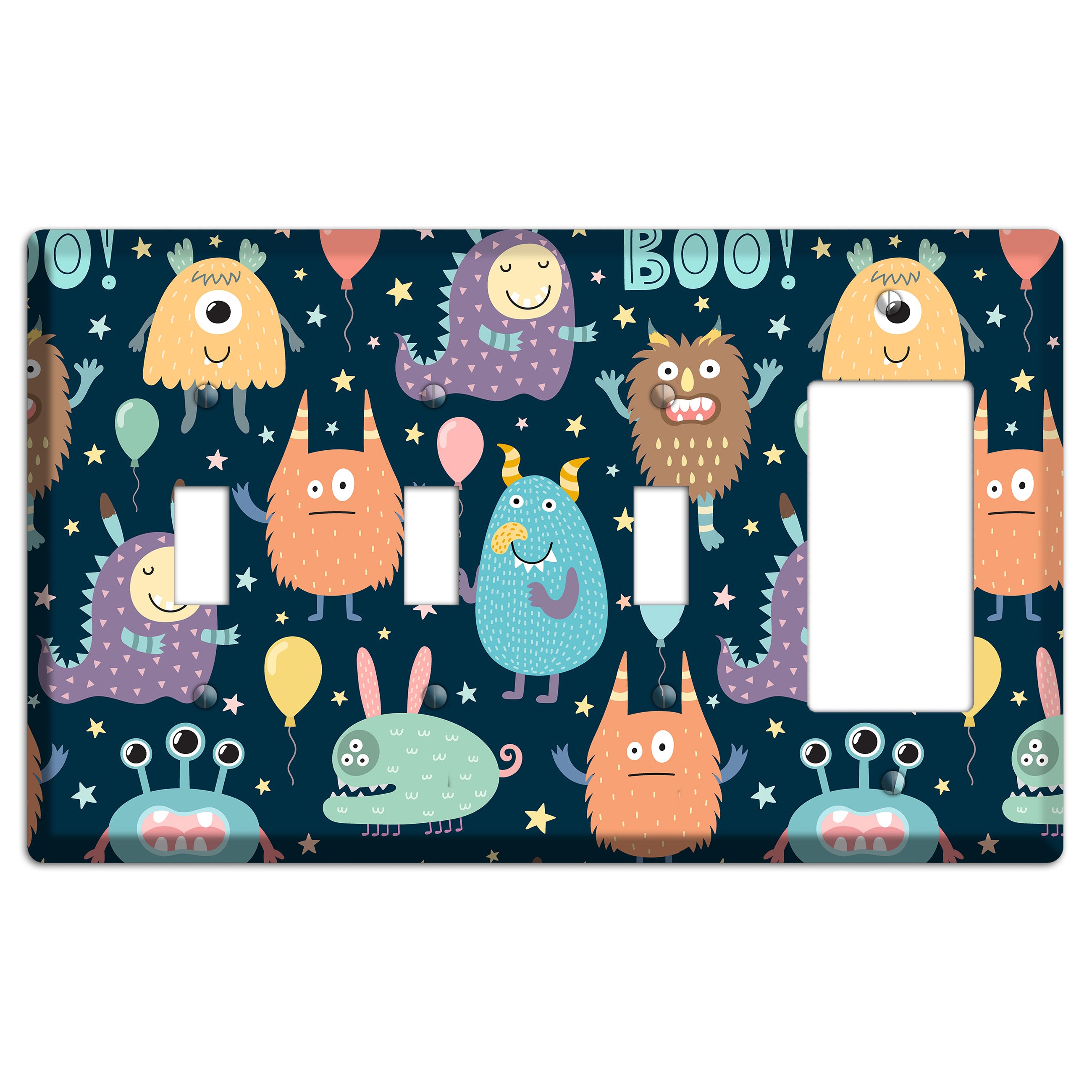 Monster Parade (Navy) 3 Toggle / Rocker Wallplate