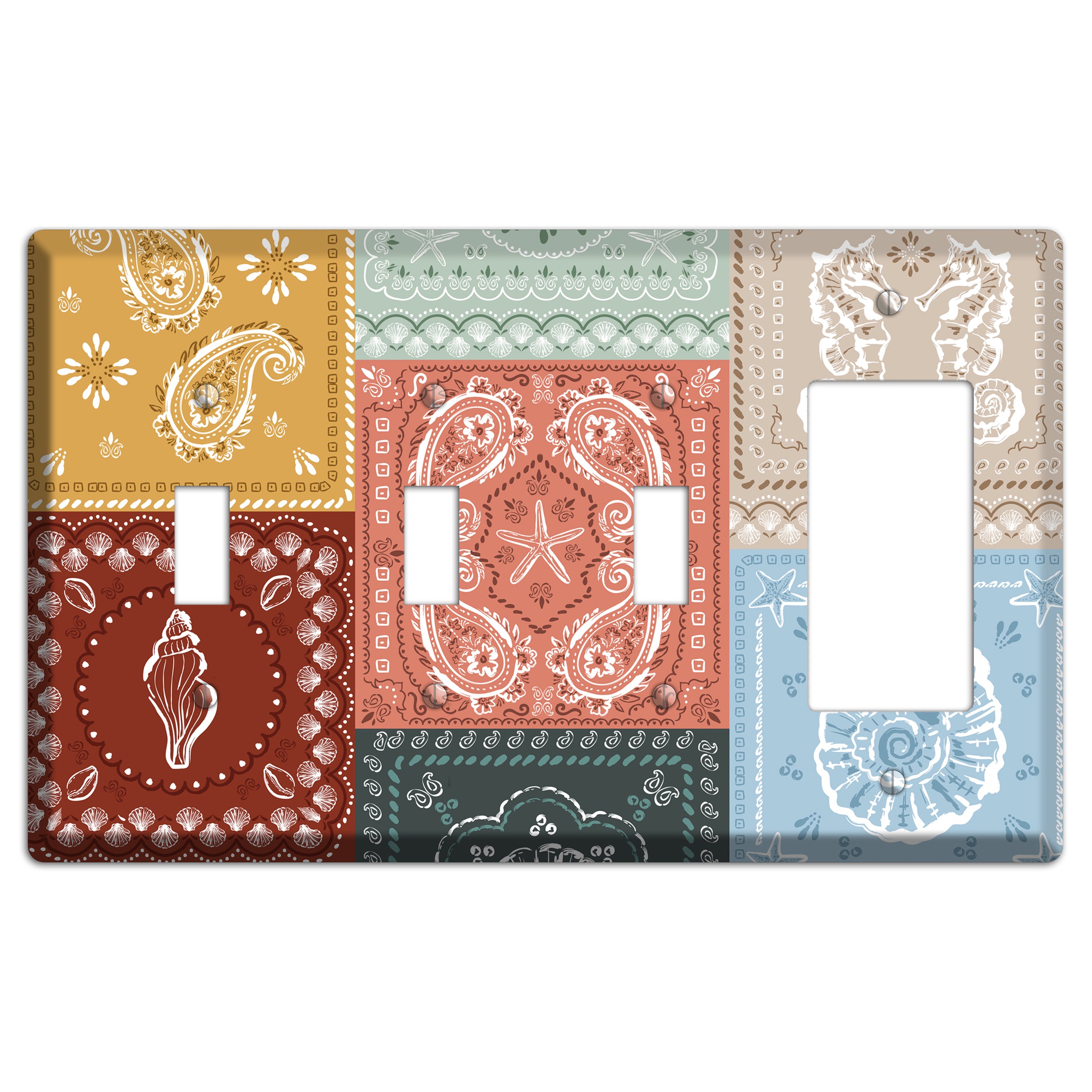 Patchwork Shore Reverie 3 Toggle / Rocker Wallplate