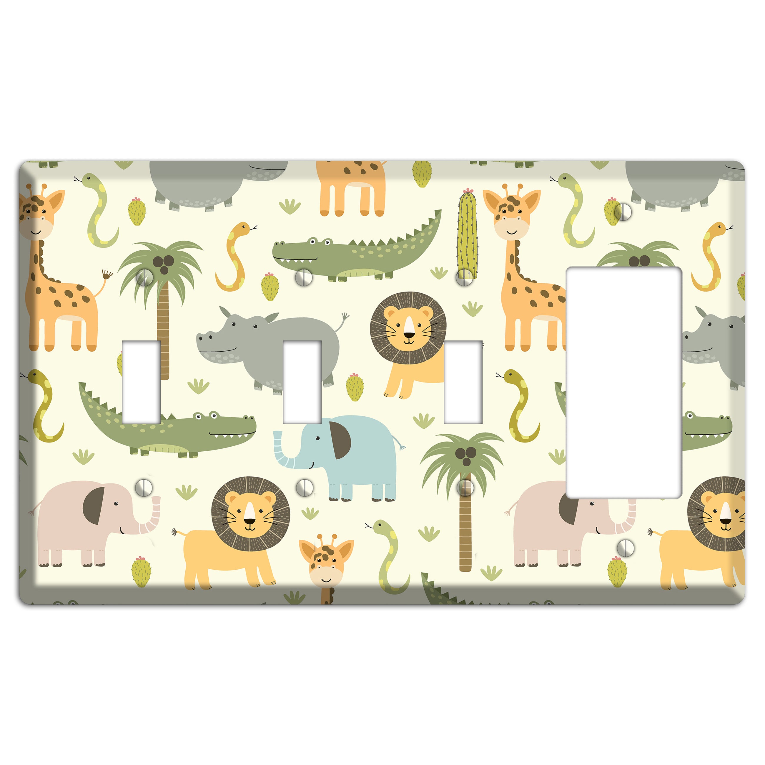 Jungle Friends (Cream) 3 Toggle / Rocker Wallplate