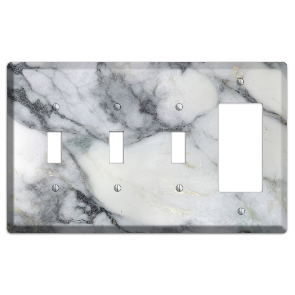 White and Grey Marble 3 Toggle / Rocker Wallplate