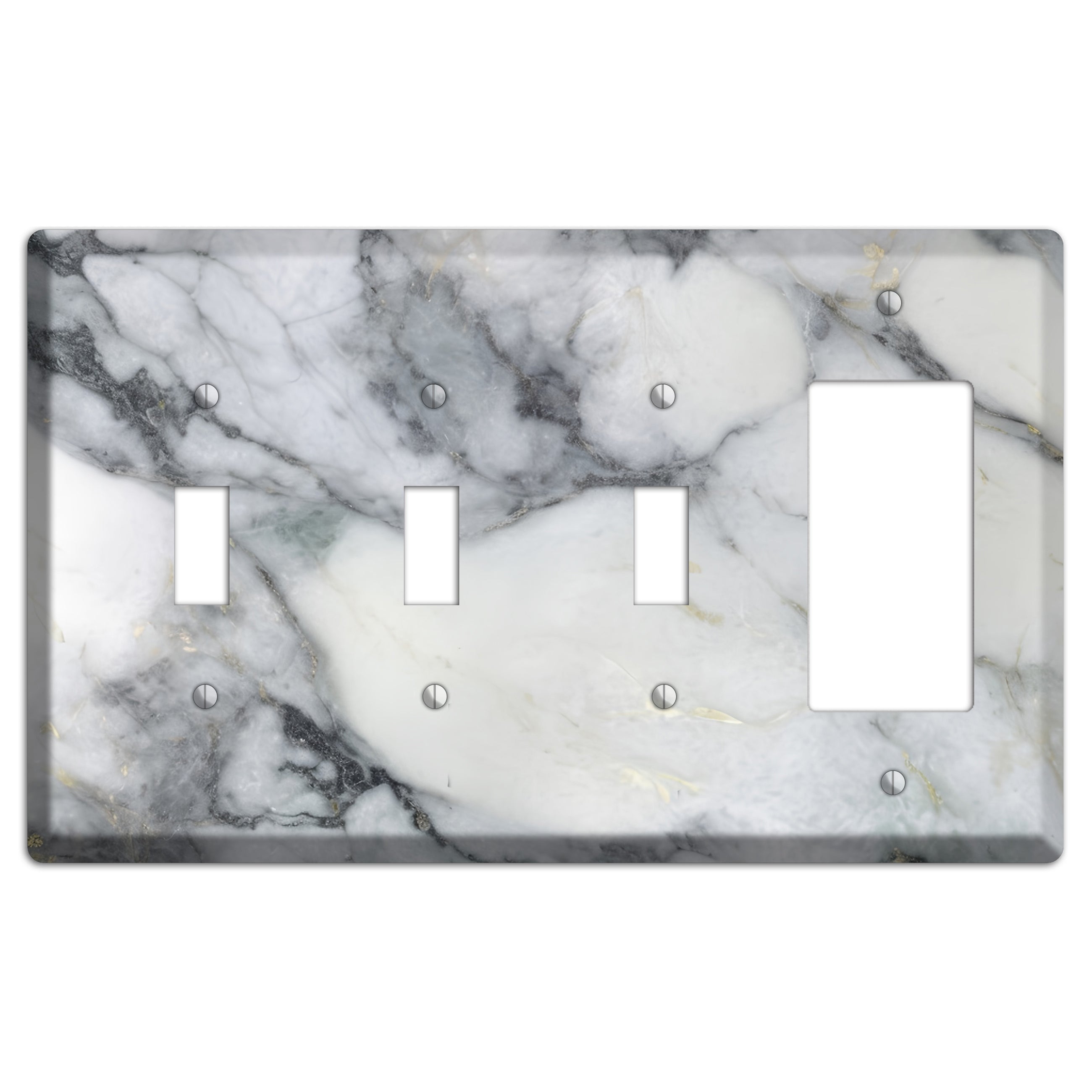 White and Grey Marble 3 Toggle / Rocker Wallplate