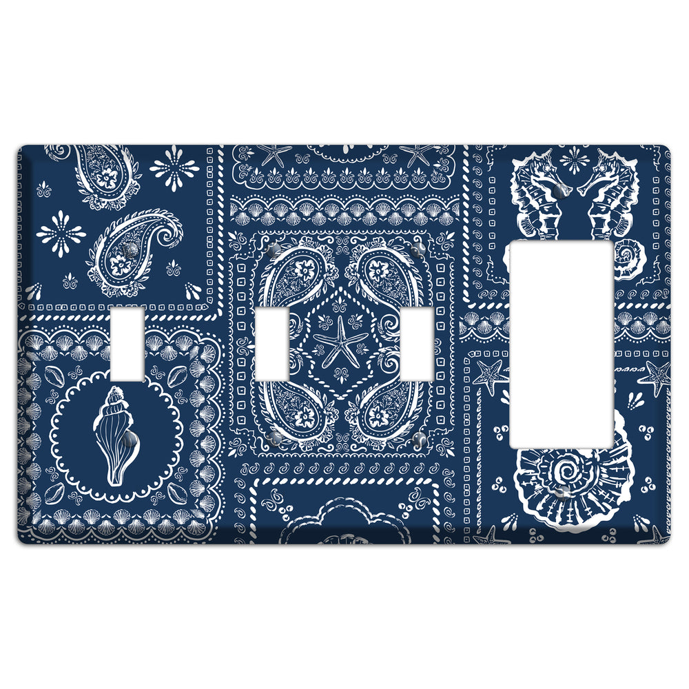 Navy Paisley Patchwork 3 Toggle / Rocker Wallplate