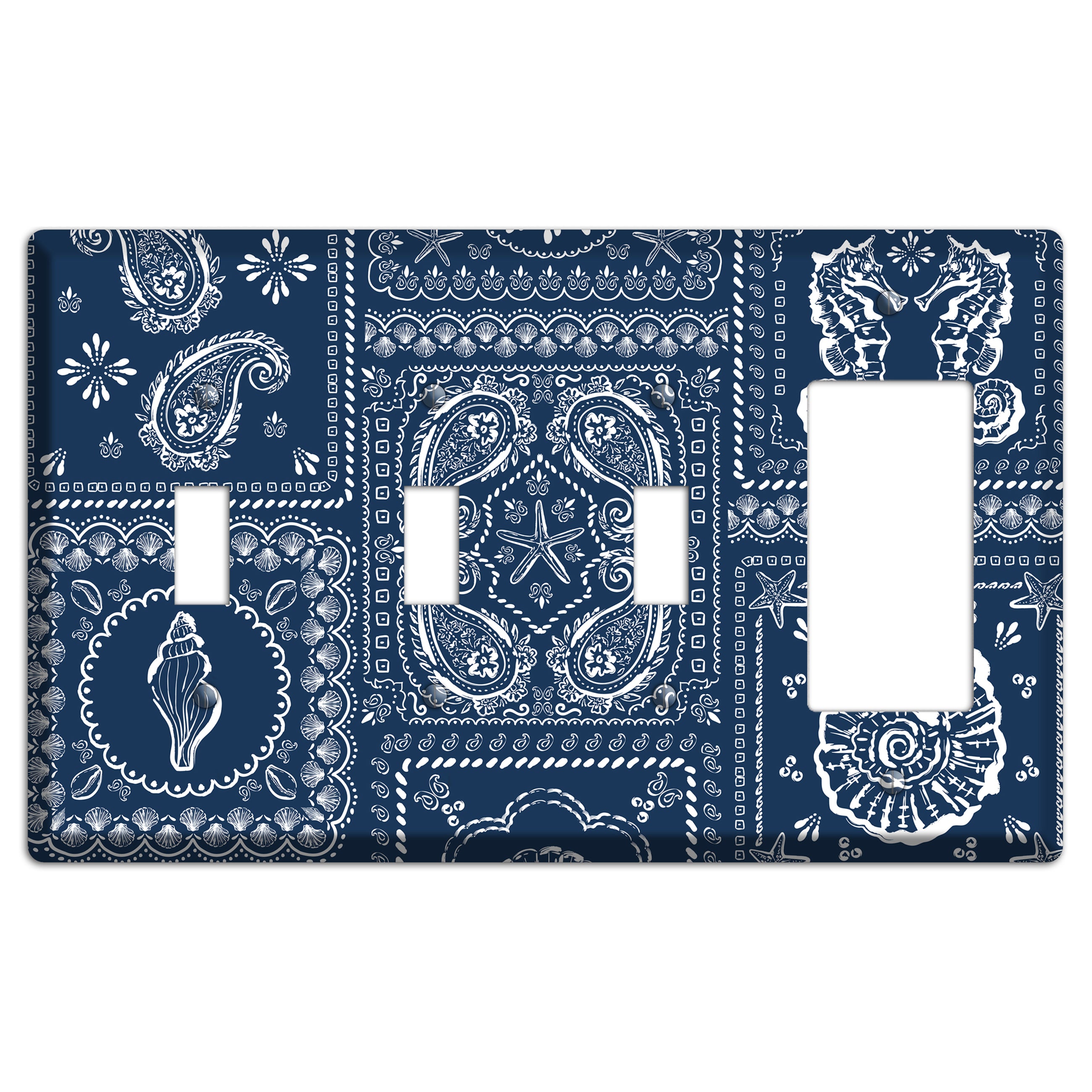 Navy Paisley Patchwork 3 Toggle / Rocker Wallplate