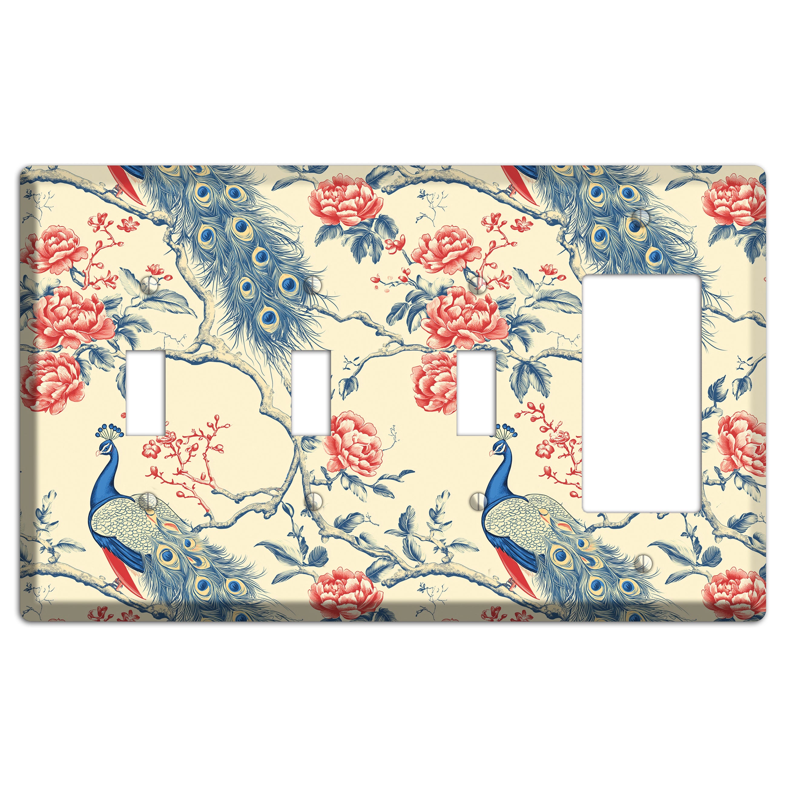 Peacock & Peony 3 Toggle / Rocker Wallplate
