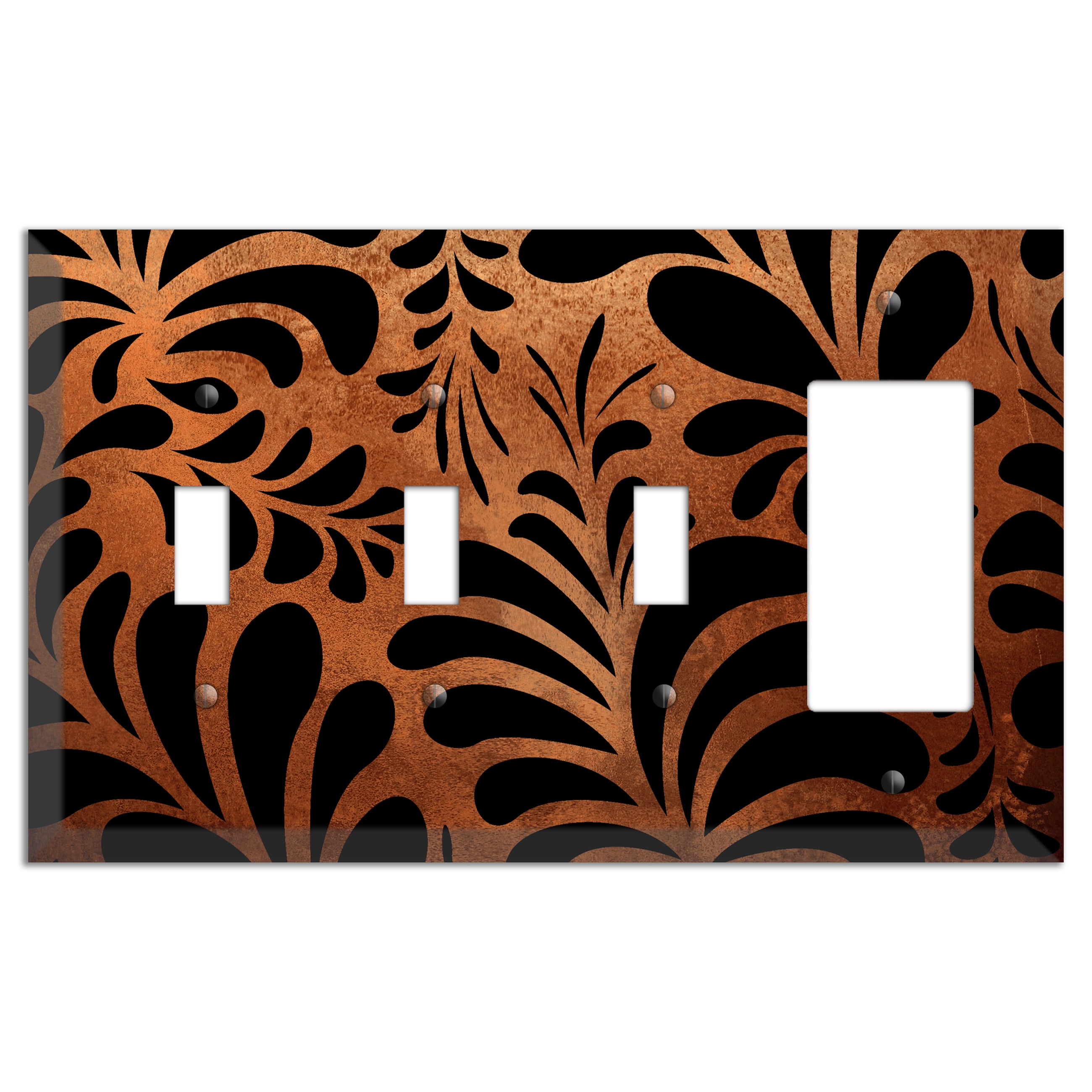 Antique Copper Palm Noir 3 Toggle / Rocker Wallplate