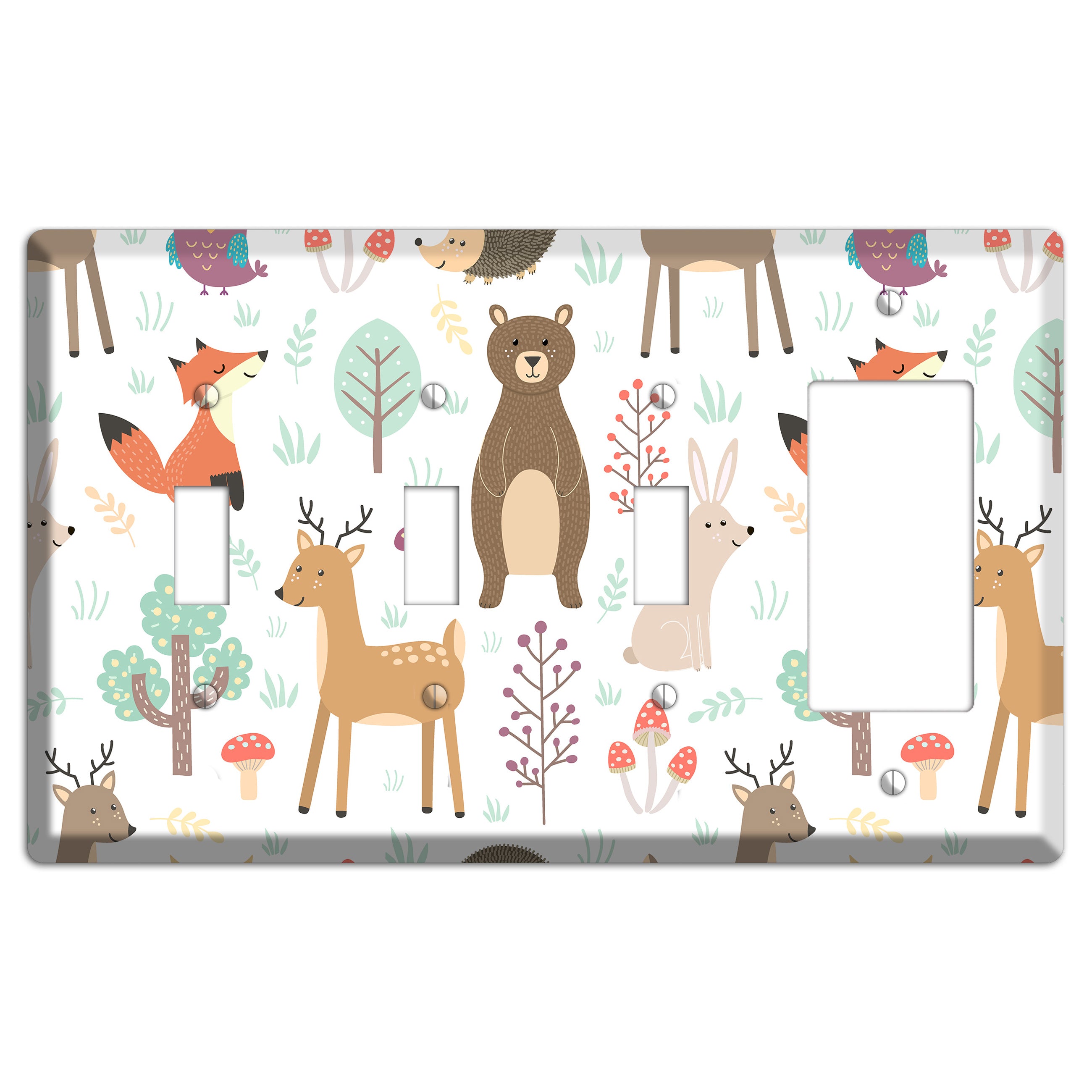 Woodland Friends (White) 3 Toggle / Rocker Wallplate