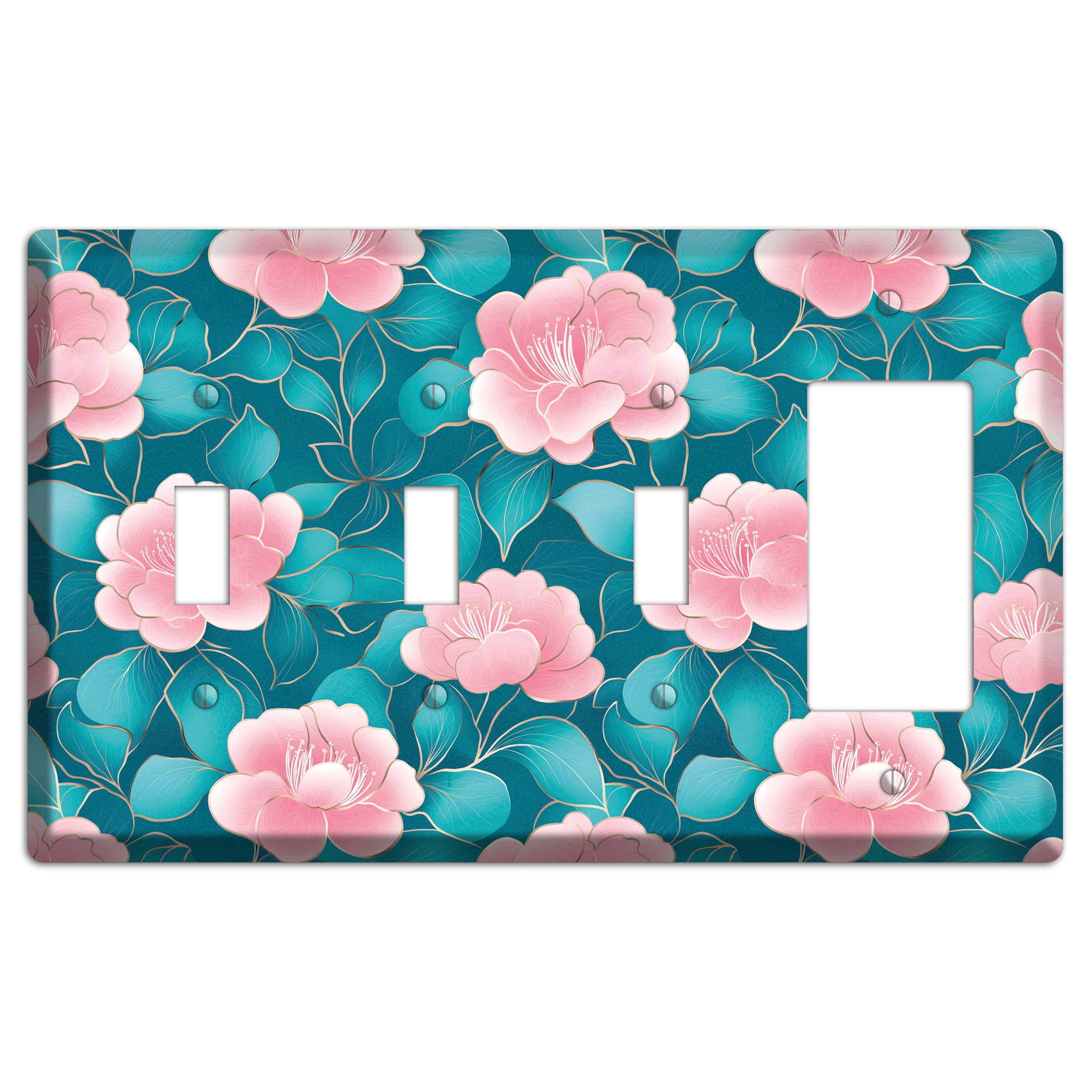 Teal Camellia Bloom 3 Toggle / Rocker Wallplate