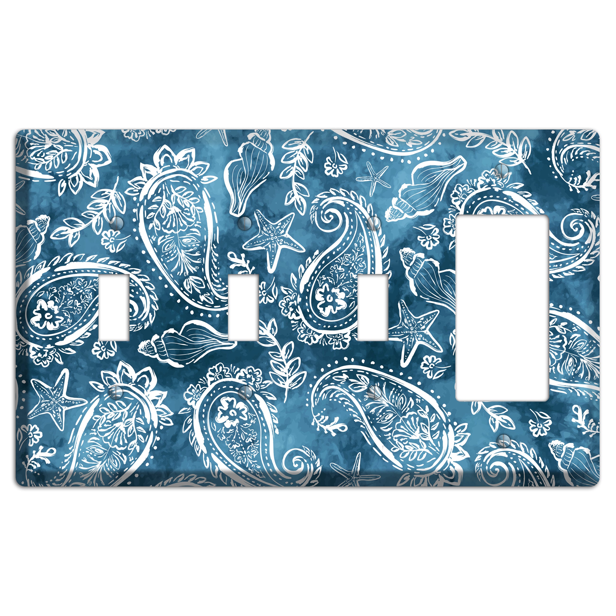 Indigo Tide Paisley 3 Toggle / Rocker Wallplate