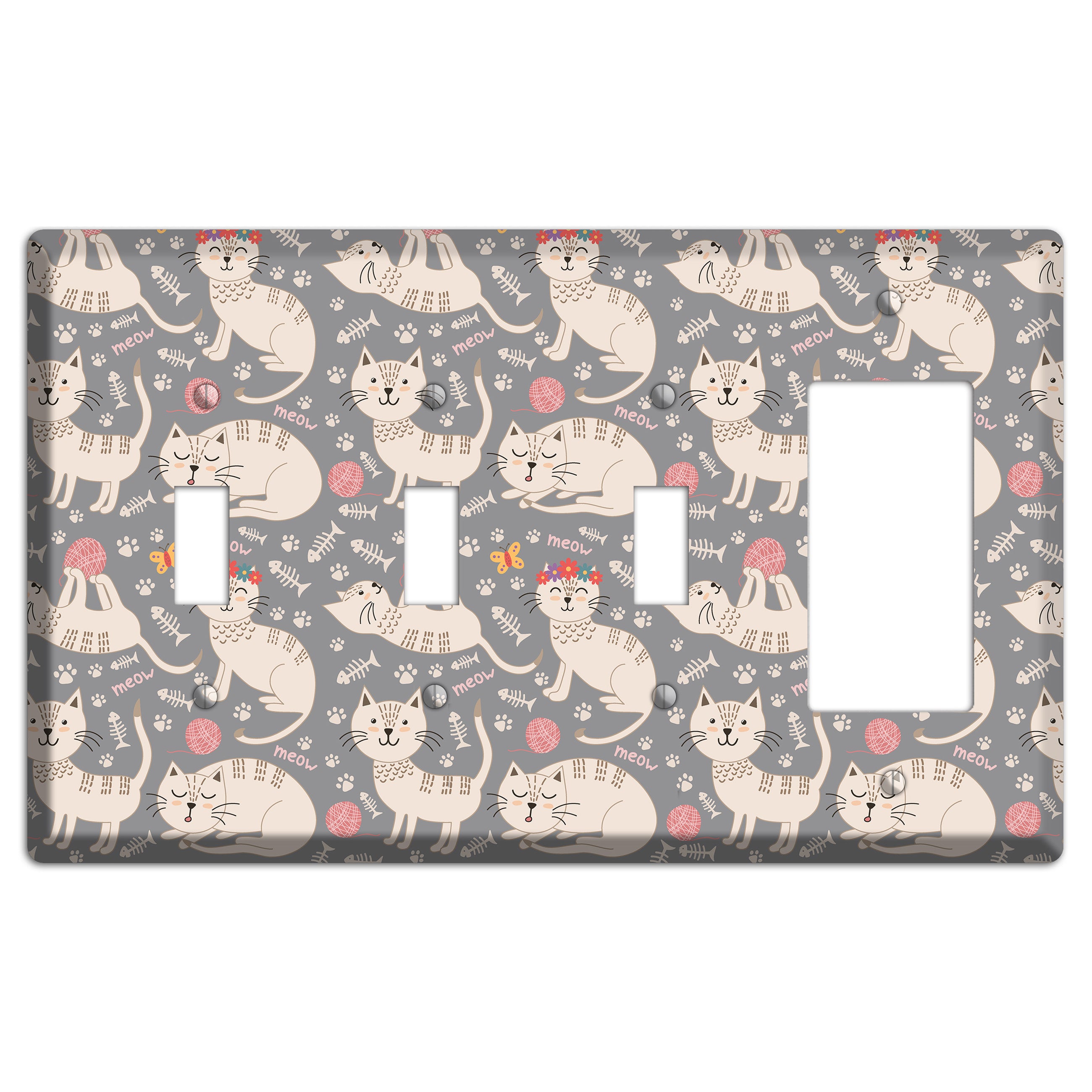 Meow Mix (Gray) 3 Toggle / Rocker Wallplate