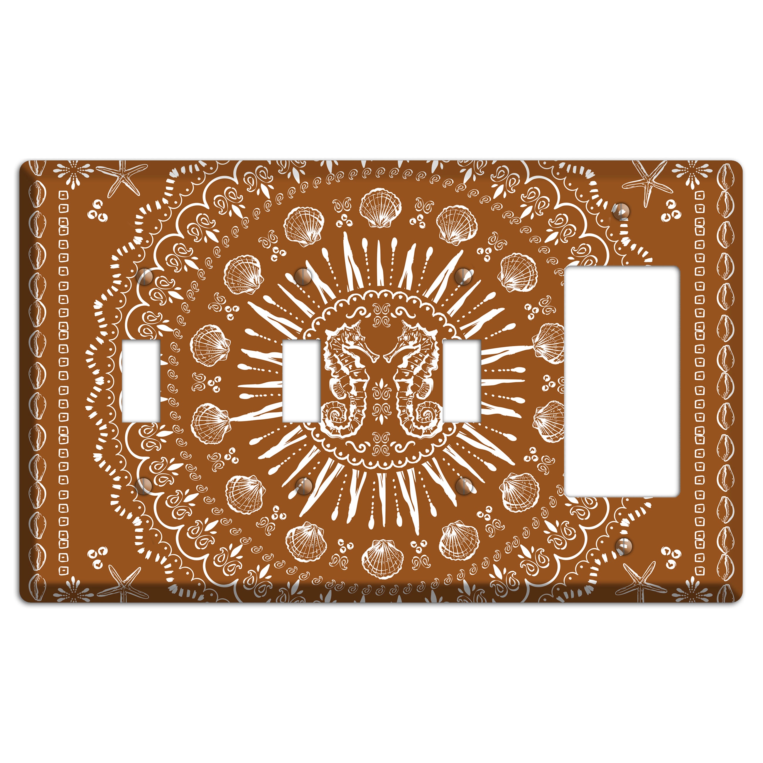 Russet Seahorse Mandala 3 Toggle / Rocker Wallplate