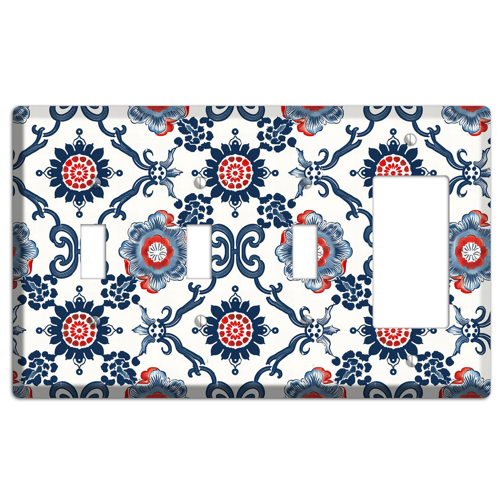 Indigo Court Florals 3 Toggle / Rocker Wallplate