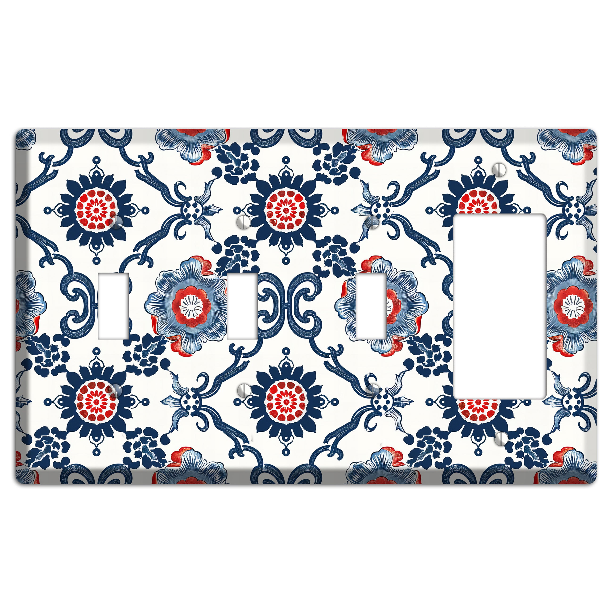 Indigo Court Florals 3 Toggle / Rocker Wallplate