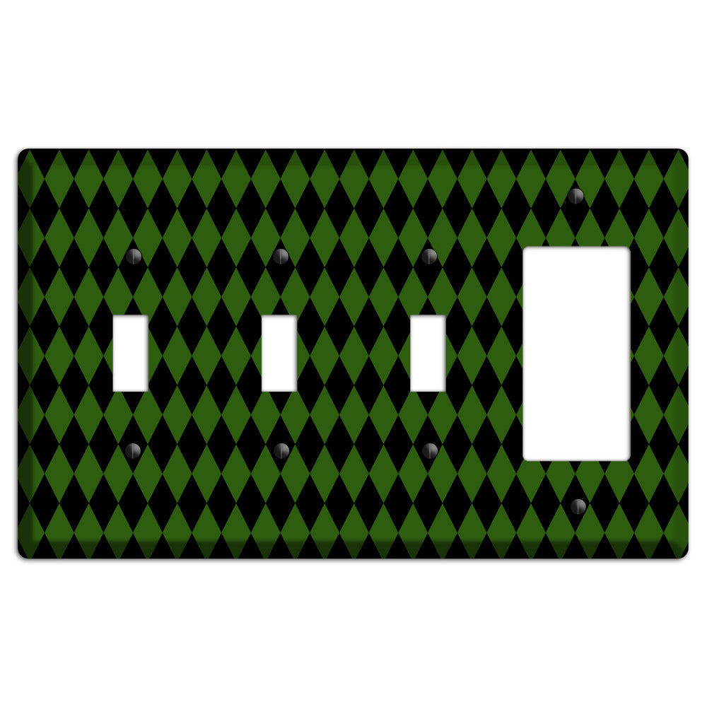Jester's Diamonds: Green 3 Toggle / Rocker Wallplate