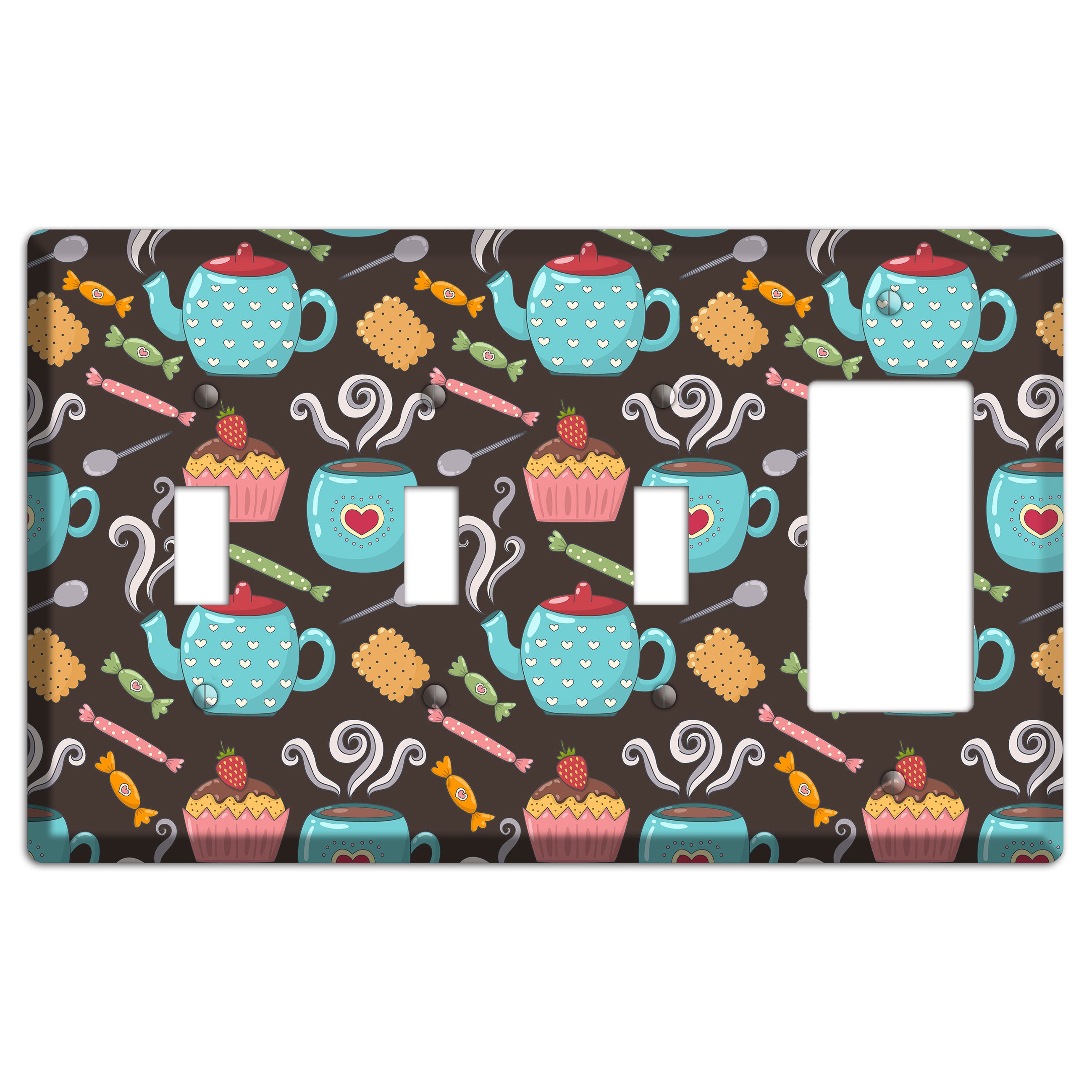 Sweet Tea Party (Brown) 3 Toggle / Rocker Wallplate