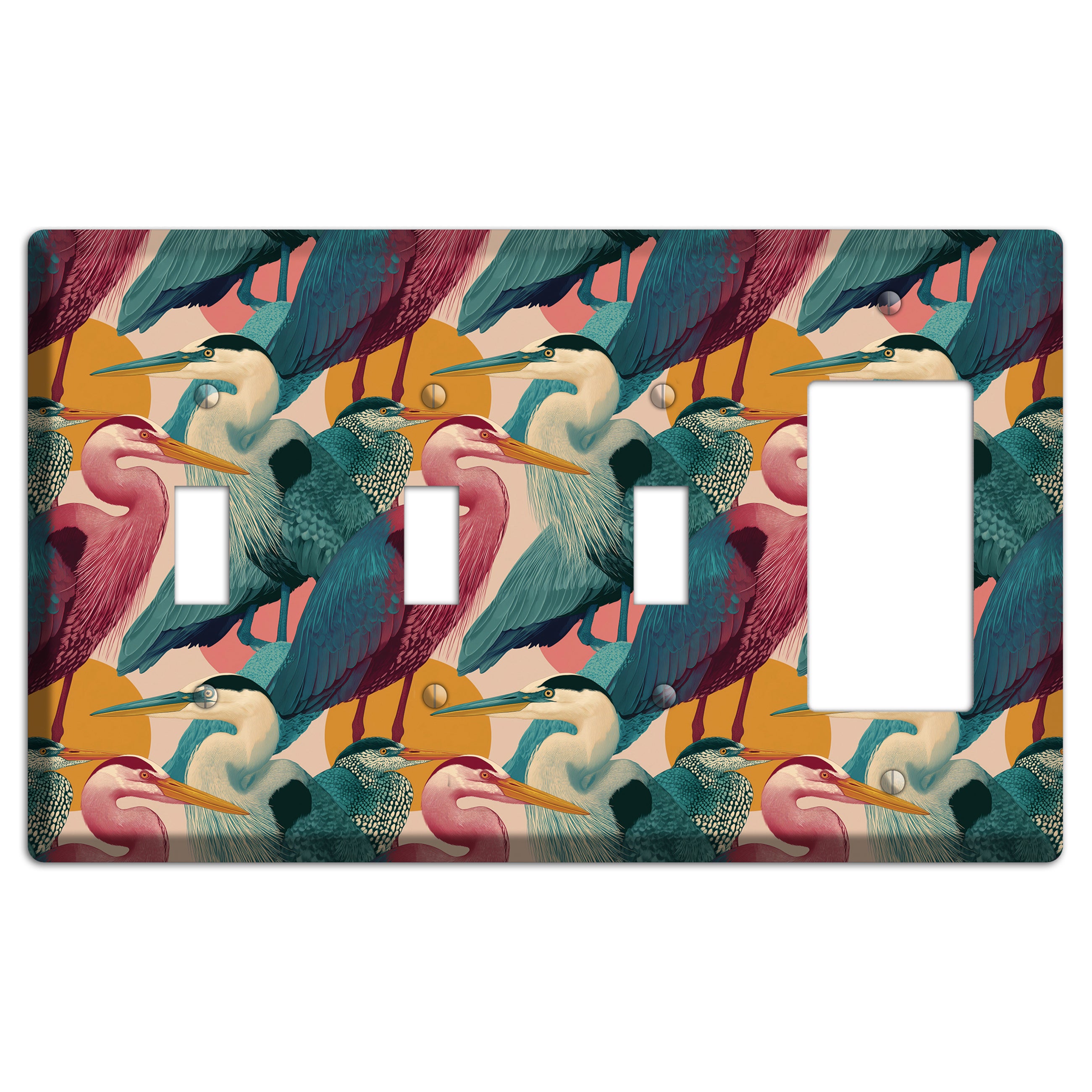 Teal Heron Mosaic 3 Toggle / Rocker Wallplate