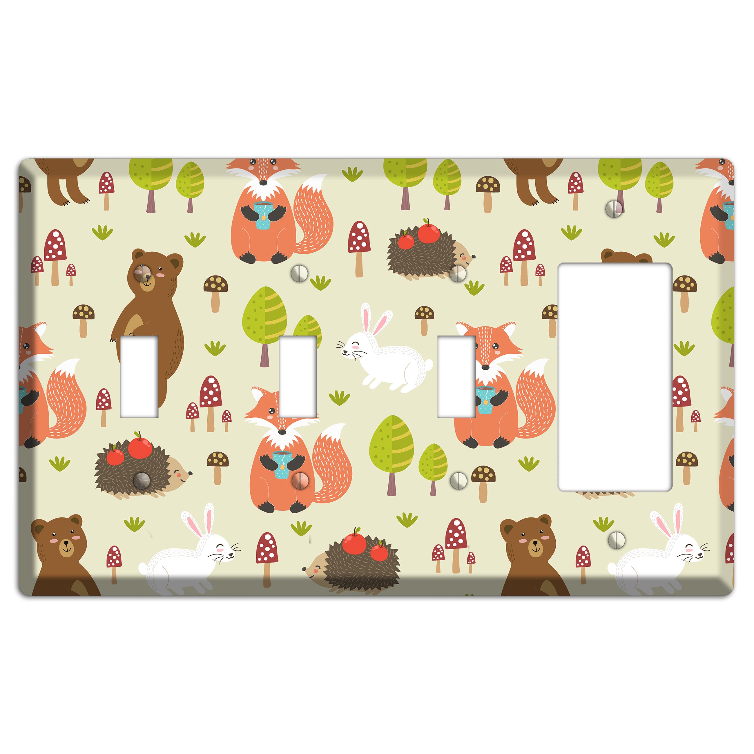 Forest Critters (Beige) 3 Toggle / Rocker Wallplate
