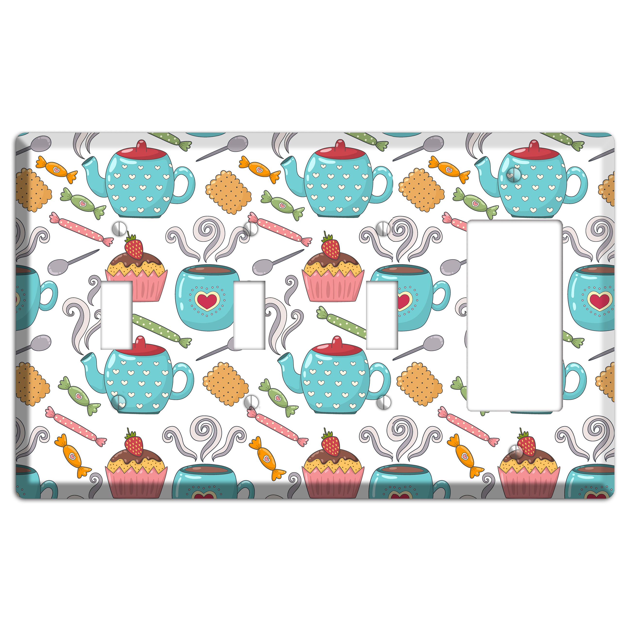 Sweet Tea Party (White) 3 Toggle / Rocker Wallplate