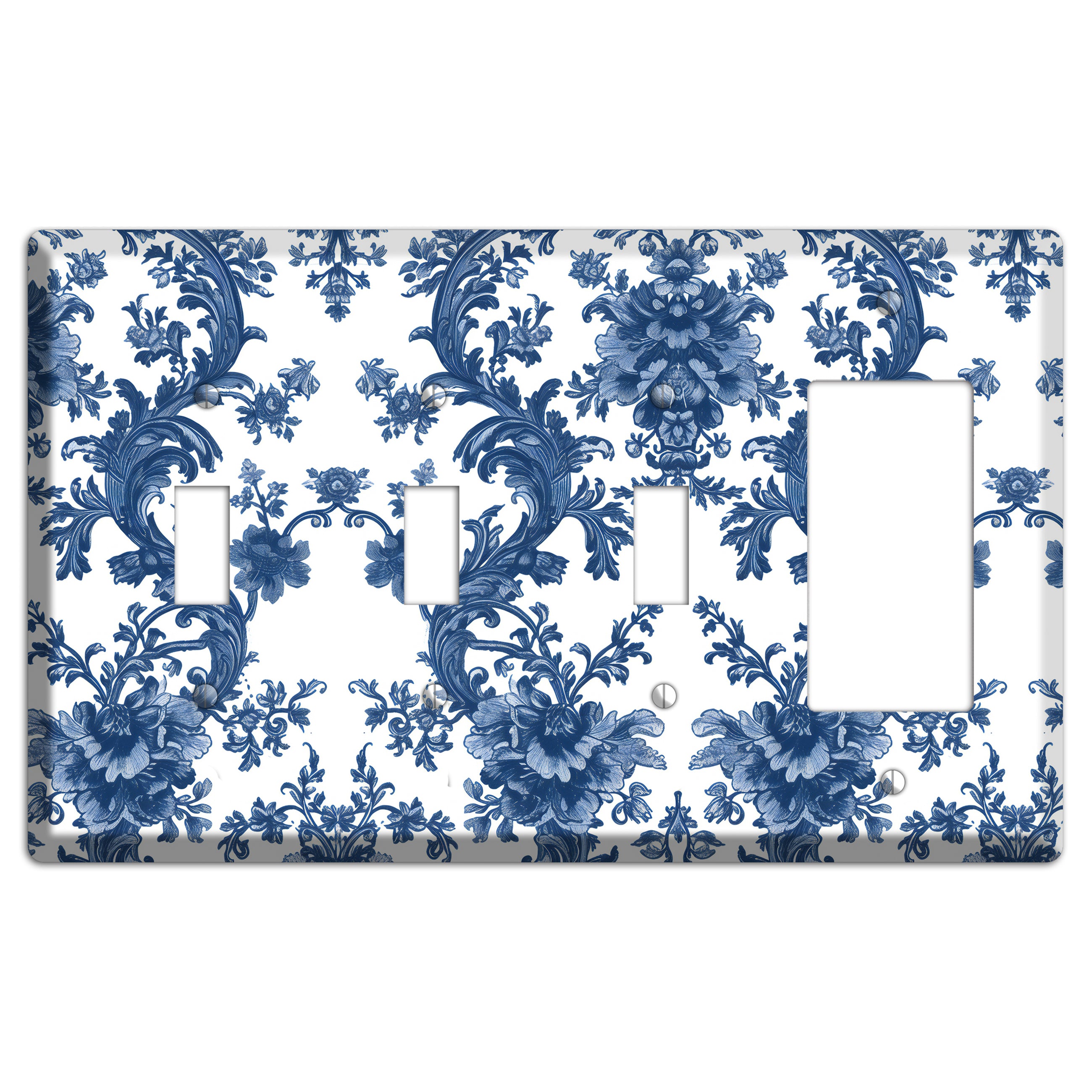 Cobalt Garden Damask 3 Toggle / Rocker Wallplate