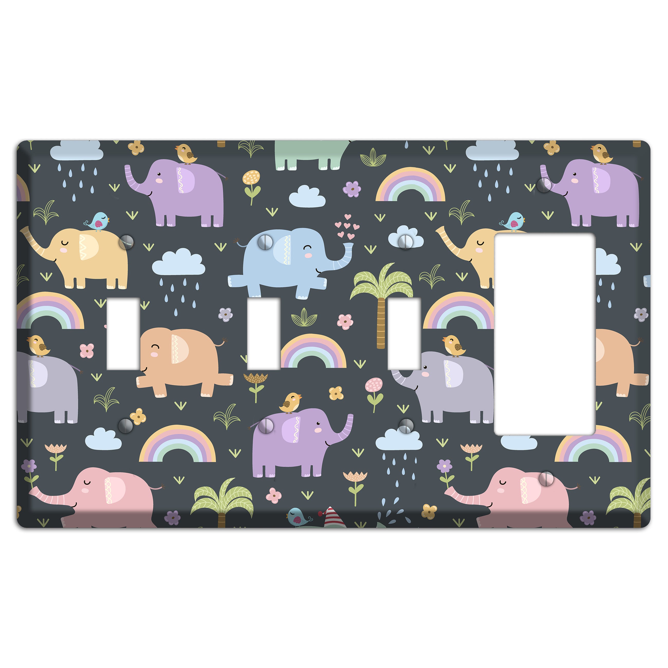 Elephant Parade (Charcoal) 3 Toggle / Rocker Wallplate