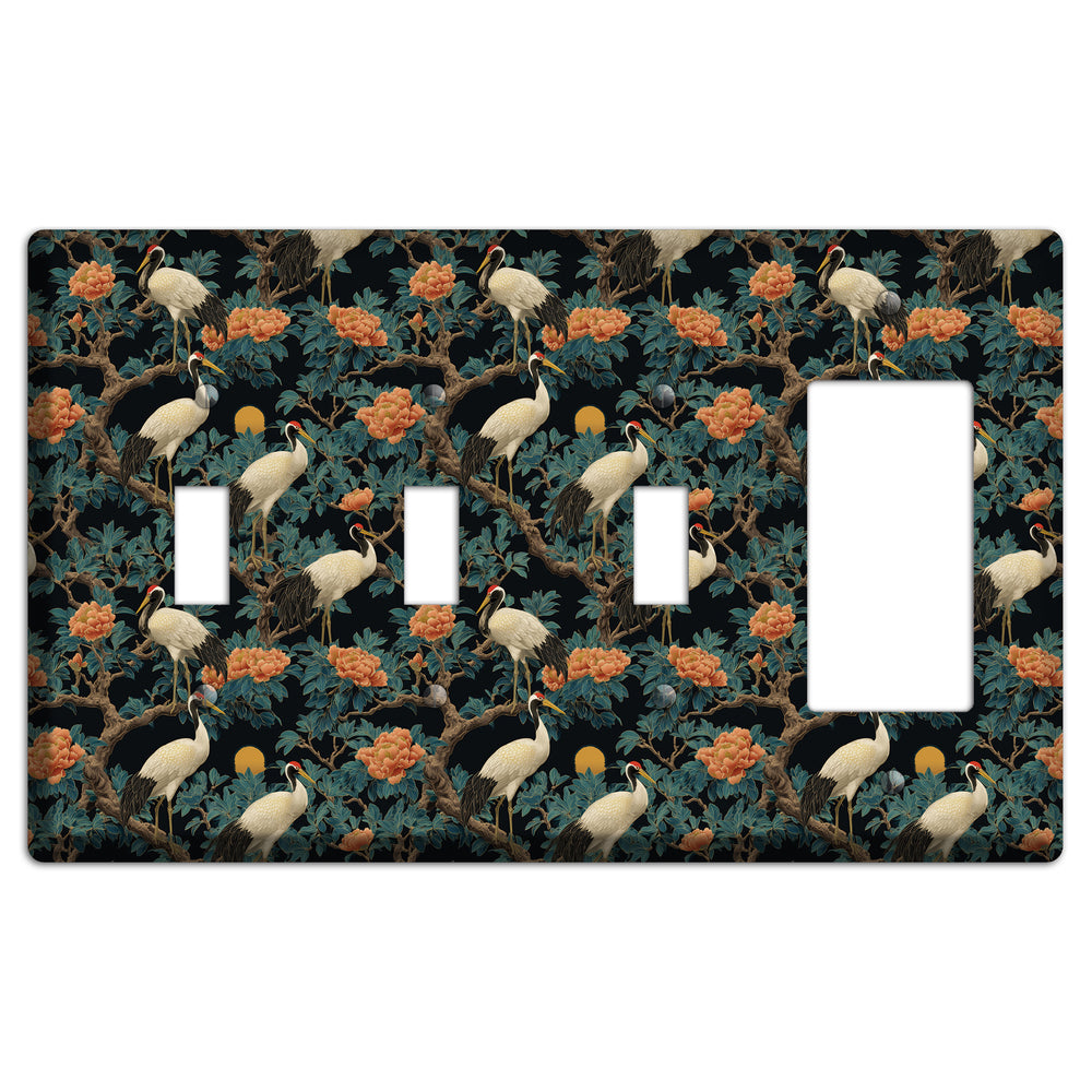 Teal Moonrise Cranes 3 Toggle / Rocker Wallplate