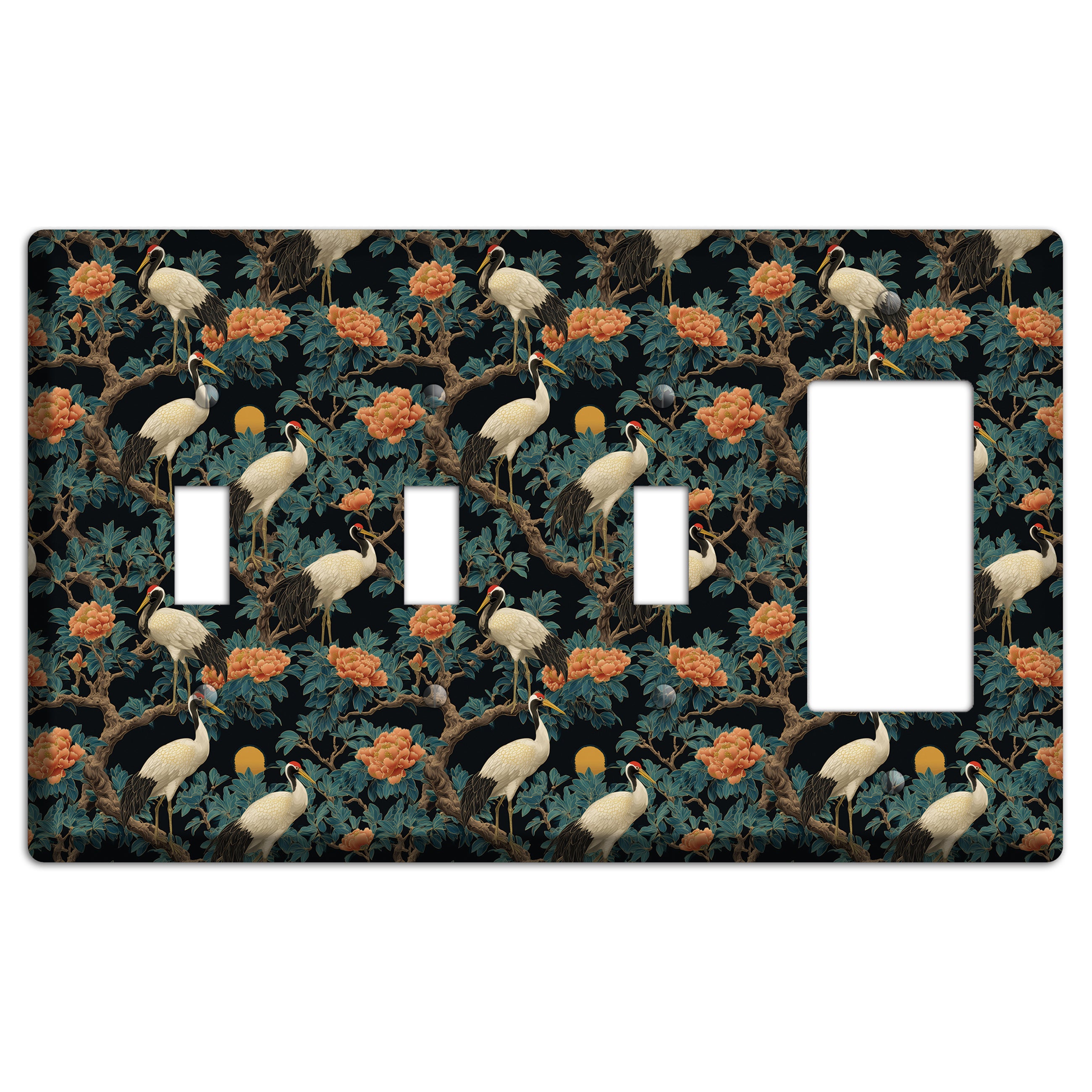 Teal Moonrise Cranes 3 Toggle / Rocker Wallplate