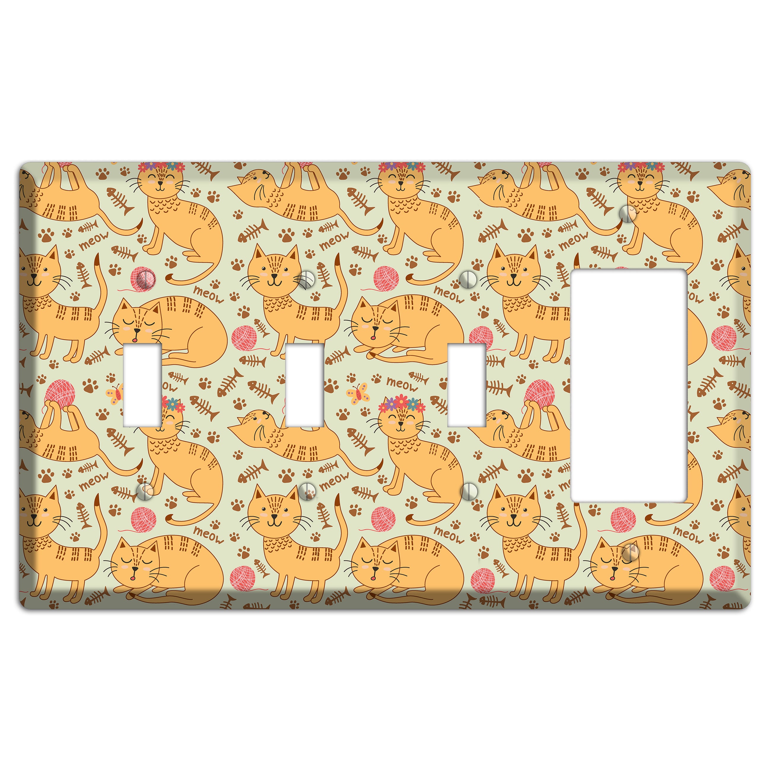 Meow Mix (Beige) 3 Toggle / Rocker Wallplate