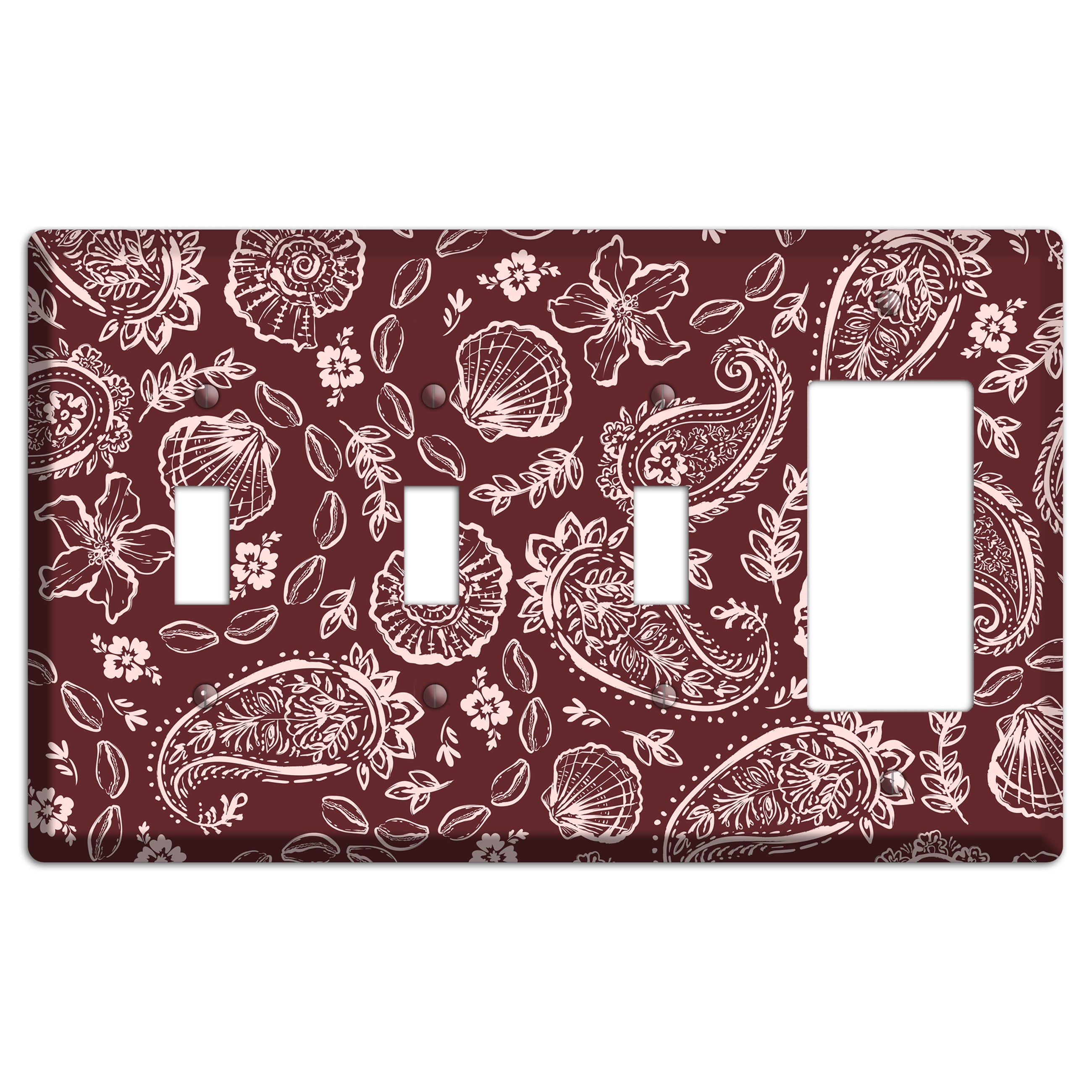 Crimson Shell Paisley 3 Toggle / Rocker Wallplate
