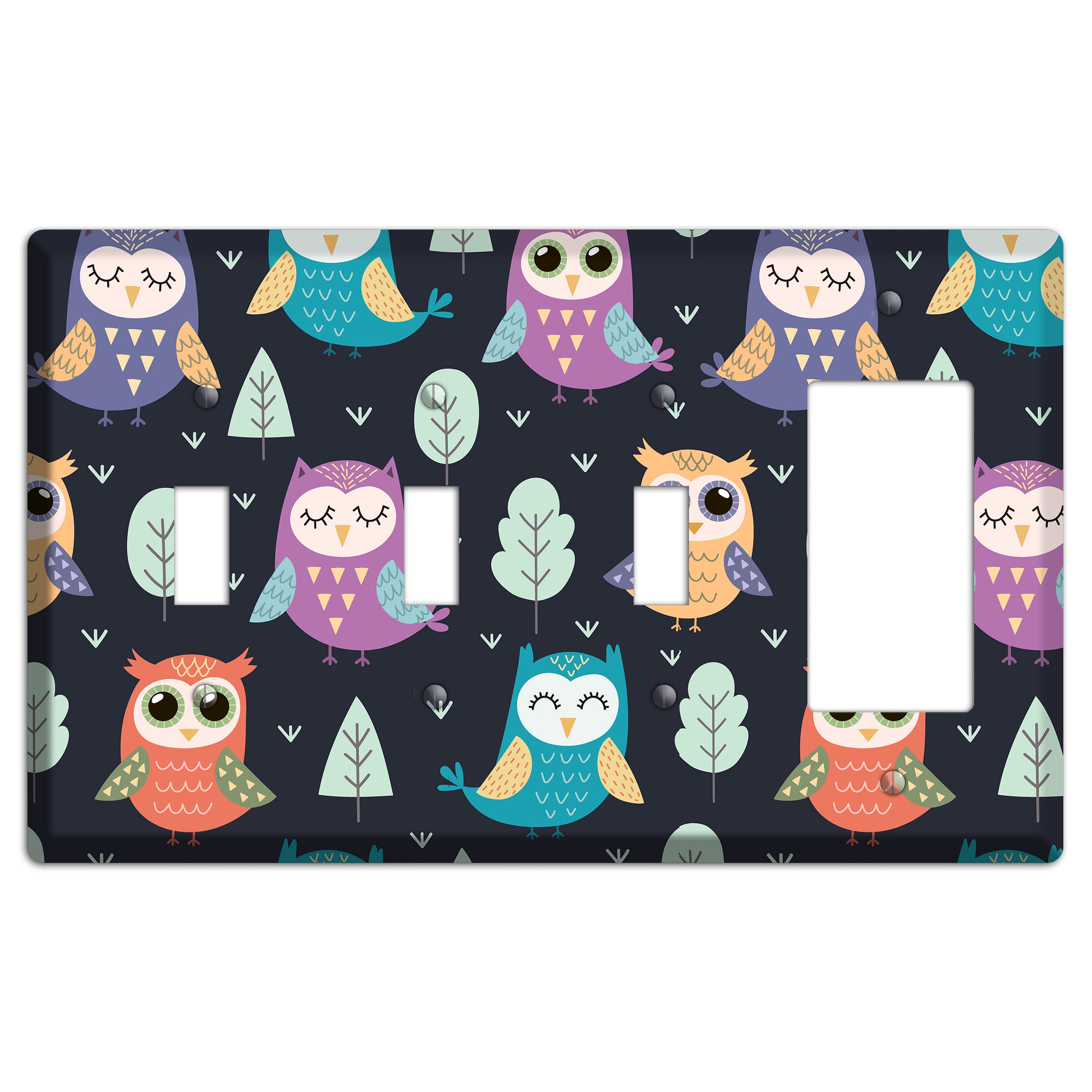 Dreamy Owls (Navy) 3 Toggle / Rocker Wallplate