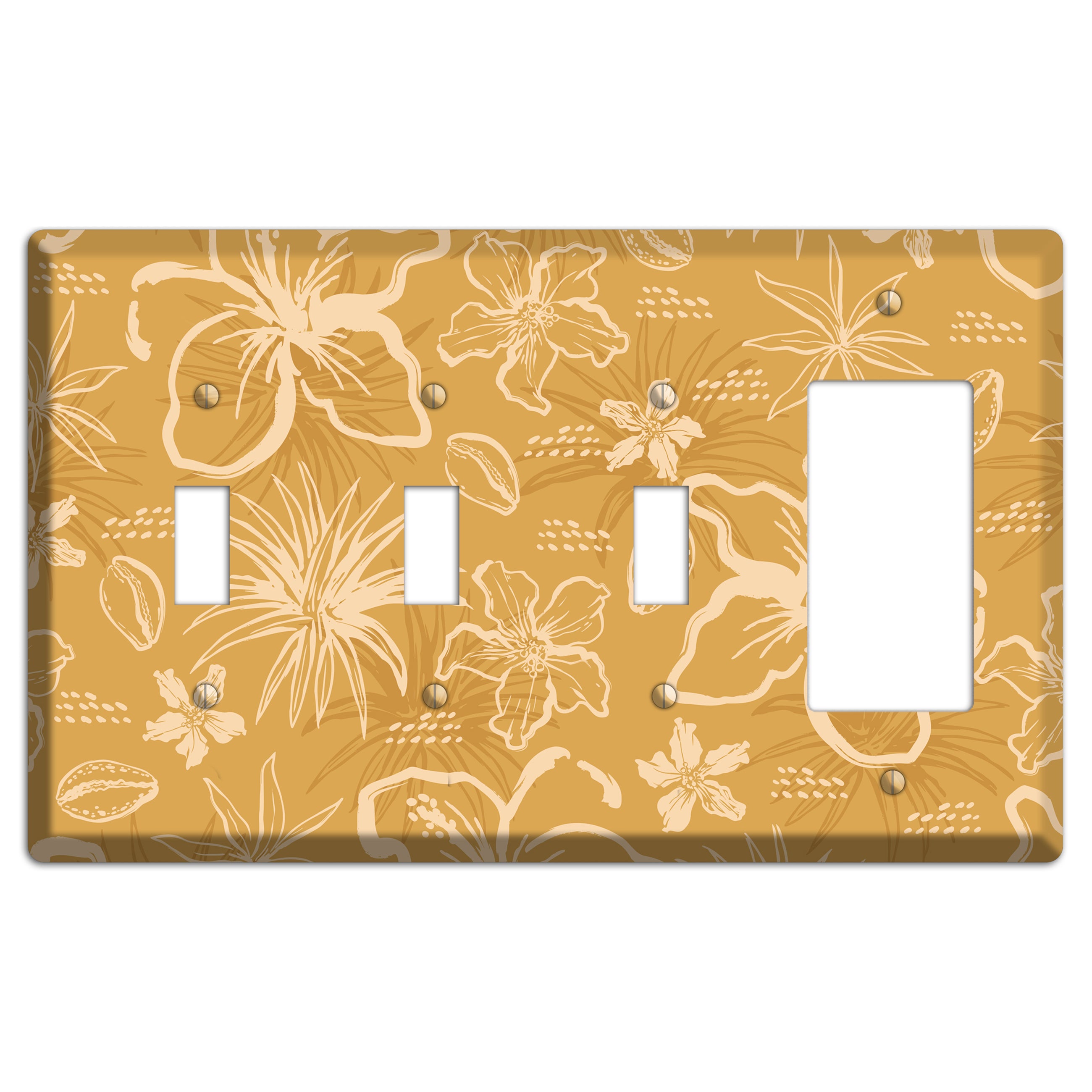 Golden Hibiscus Drift 3 Toggle / Rocker Wallplate