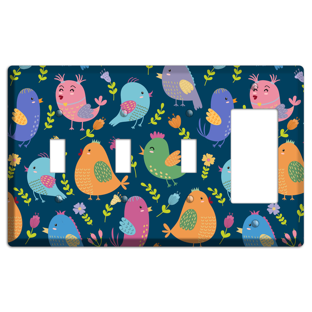 Jungle Chorus (Navy) 3 Toggle / Rocker Wallplate