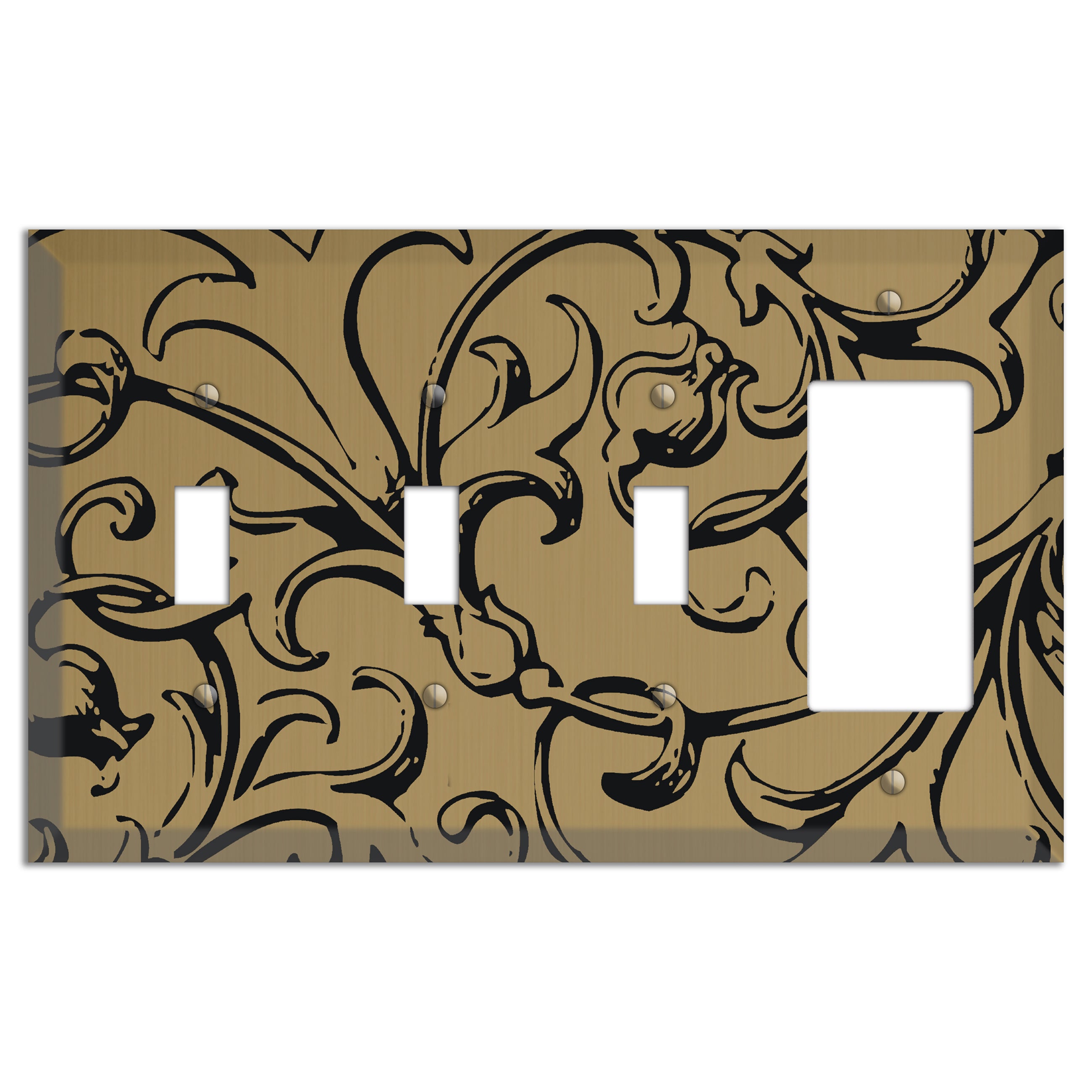 Tower Gold Baroque Scroll 3 Toggle / Rocker Wallplate
