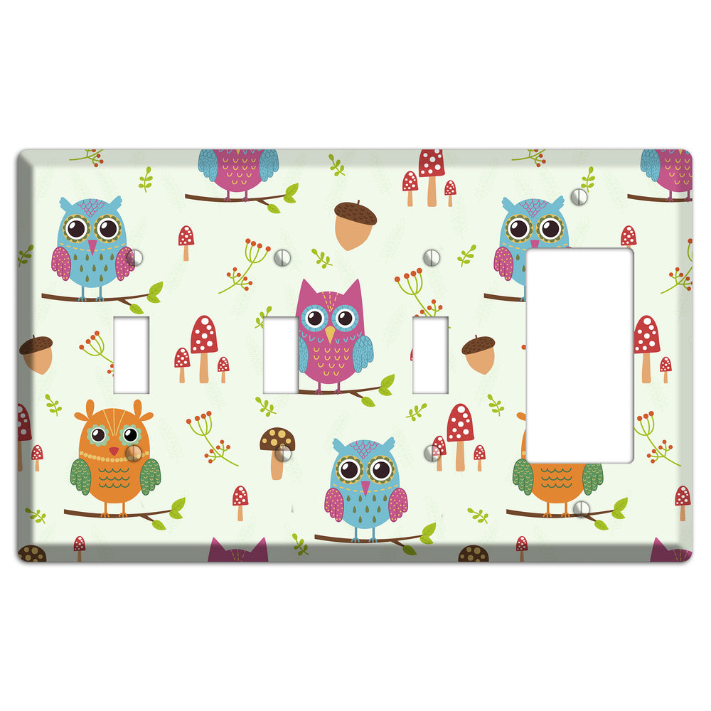 Forest Owls (Mint) 3 Toggle / Rocker Wallplate