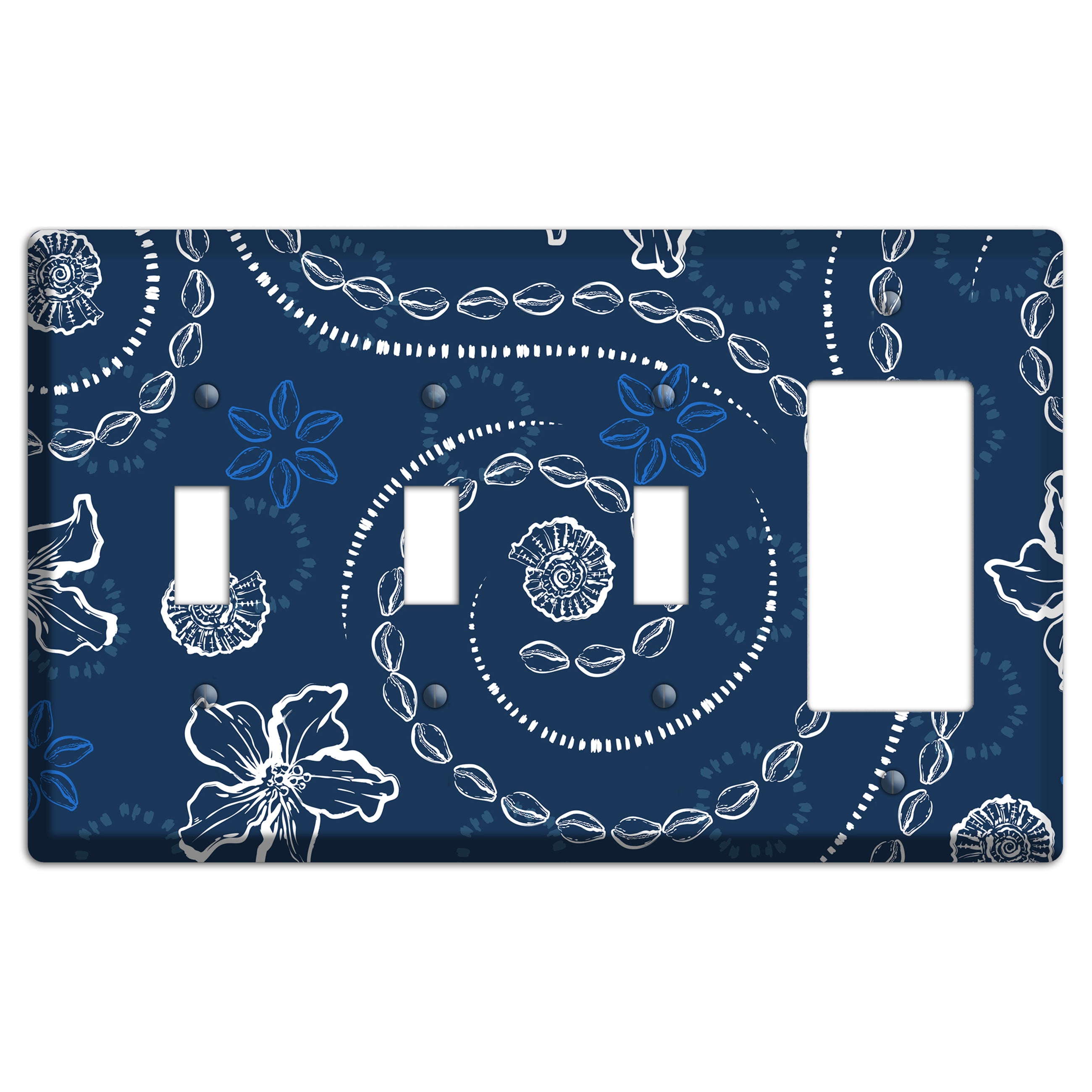 Indigo Cowrie Spiral 3 Toggle / Rocker Wallplate