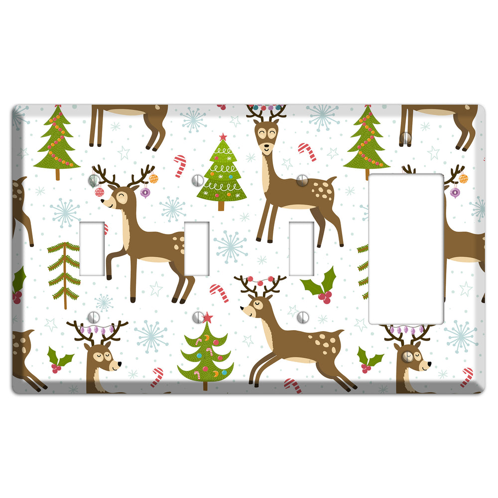 Reindeer Parade (White) 3 Toggle / Rocker Wallplate