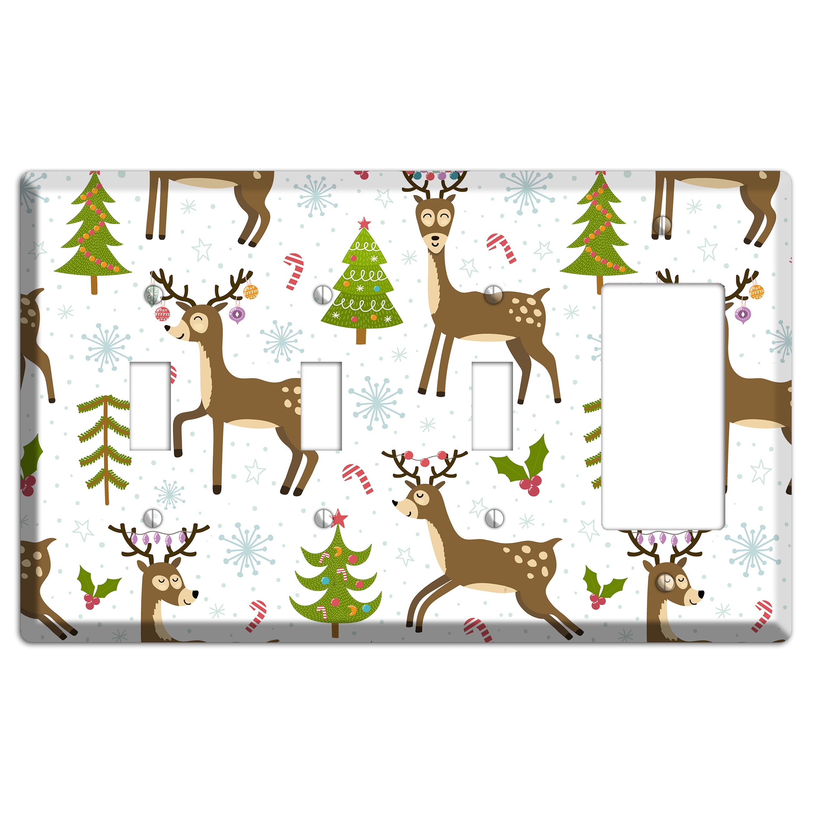 Reindeer Parade (White) 3 Toggle / Rocker Wallplate