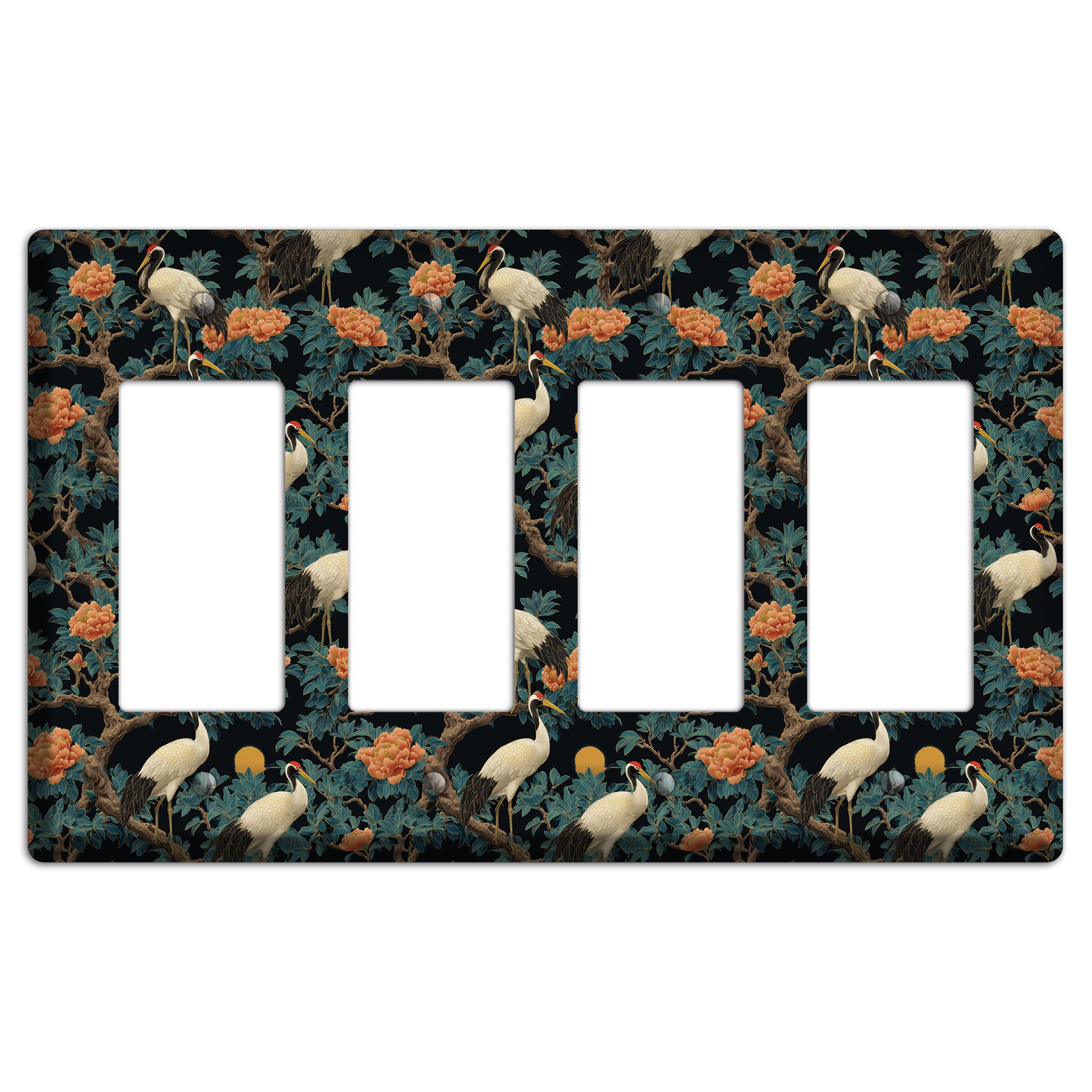 Teal Moonrise Cranes 4 Rocker Wallplate