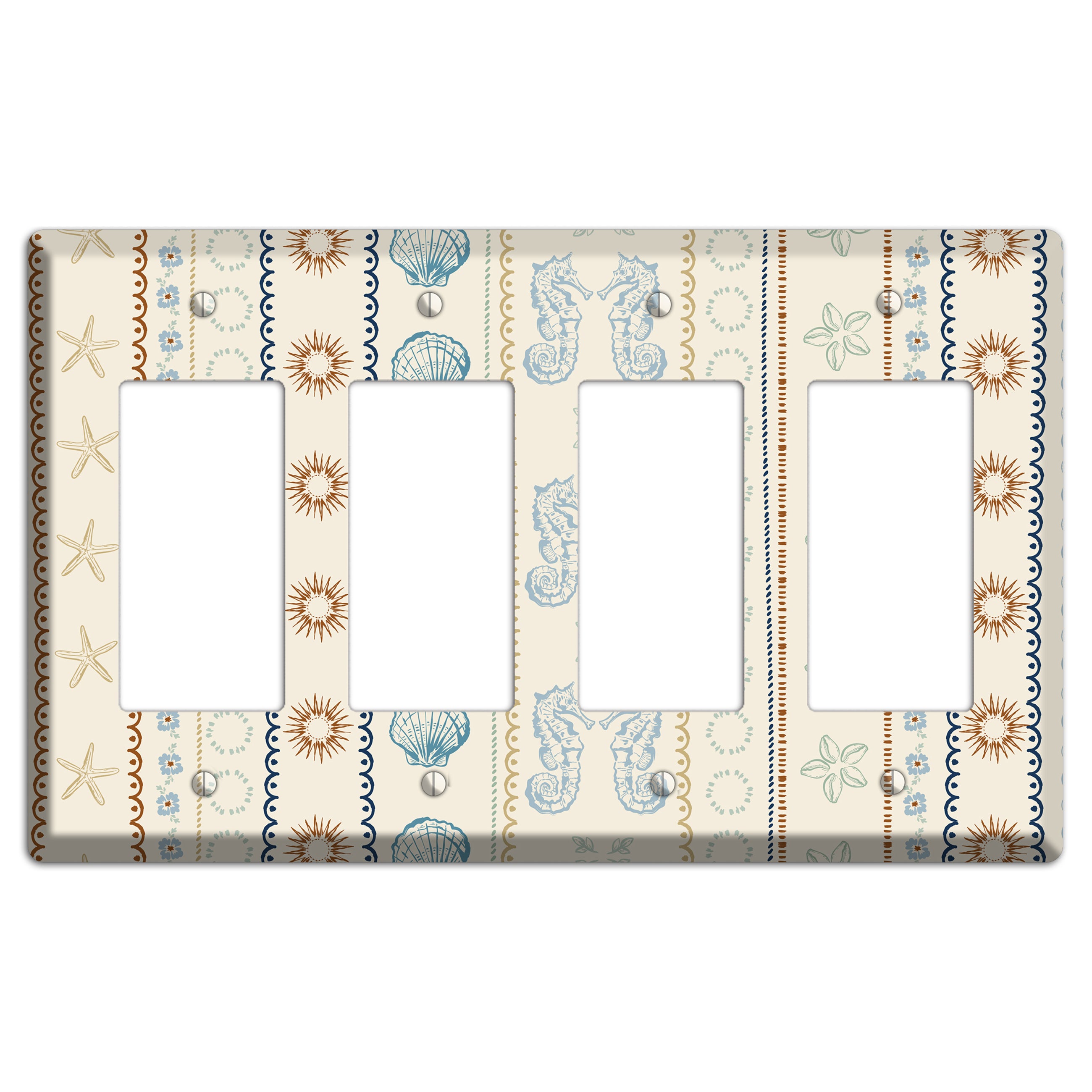 Ivory Seahorse Stripe 4 Rocker Wallplate