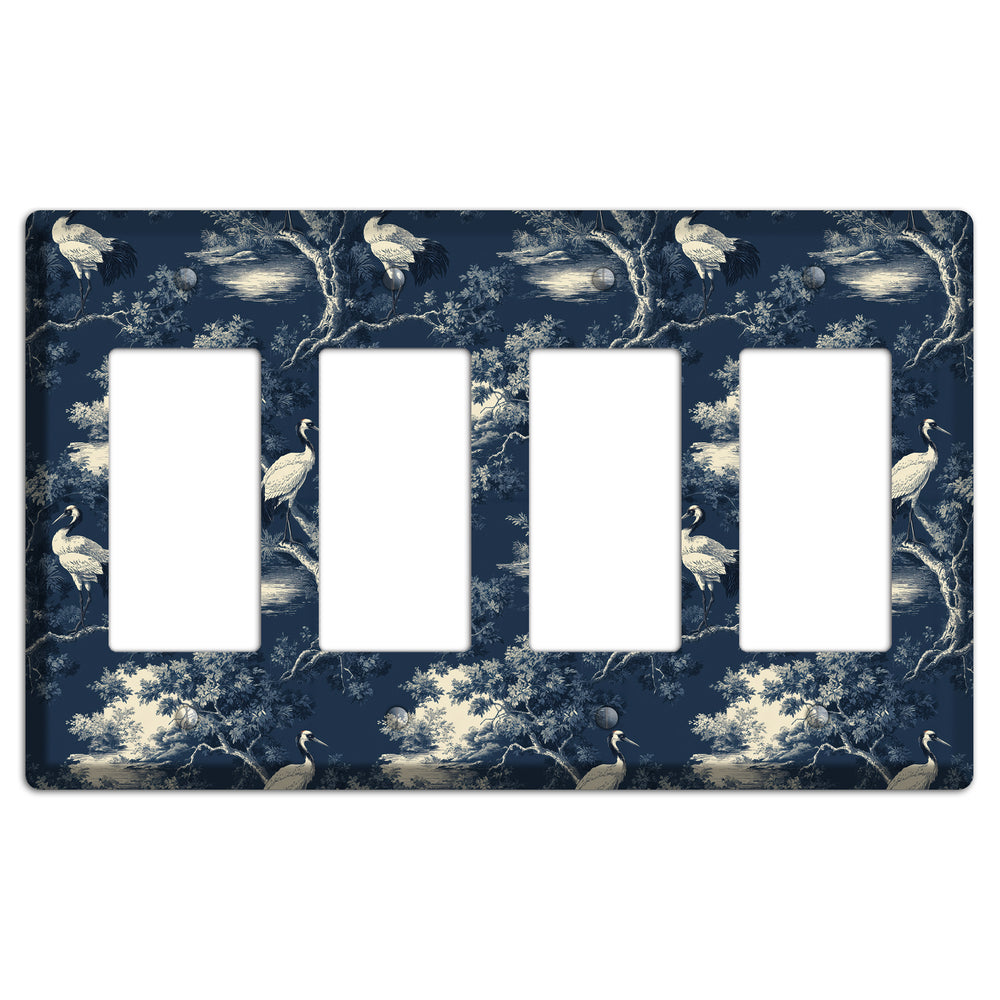 Midnight Crane Toile 4 Rocker Wallplate
