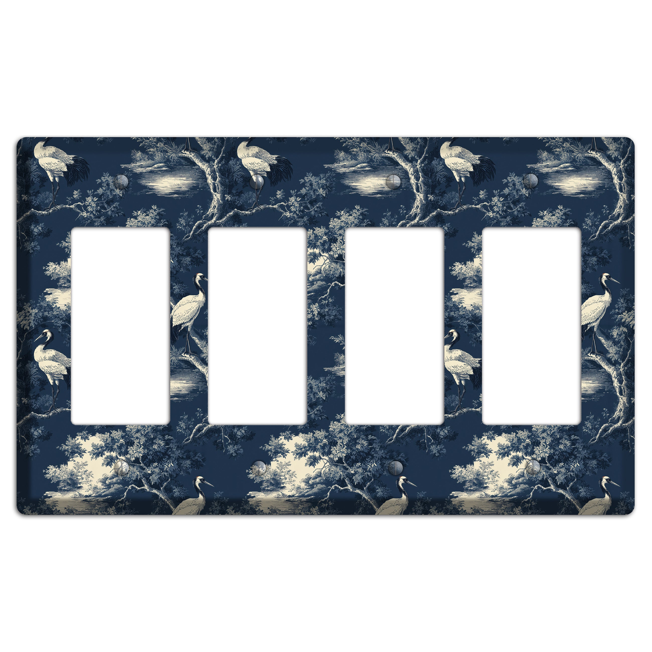 Midnight Crane Toile 4 Rocker Wallplate