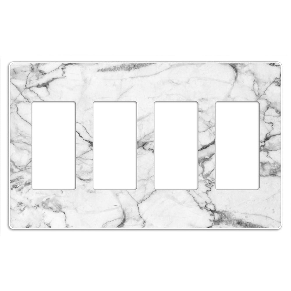 Screwless White and Gray Marble 4 Rocker Wallplate