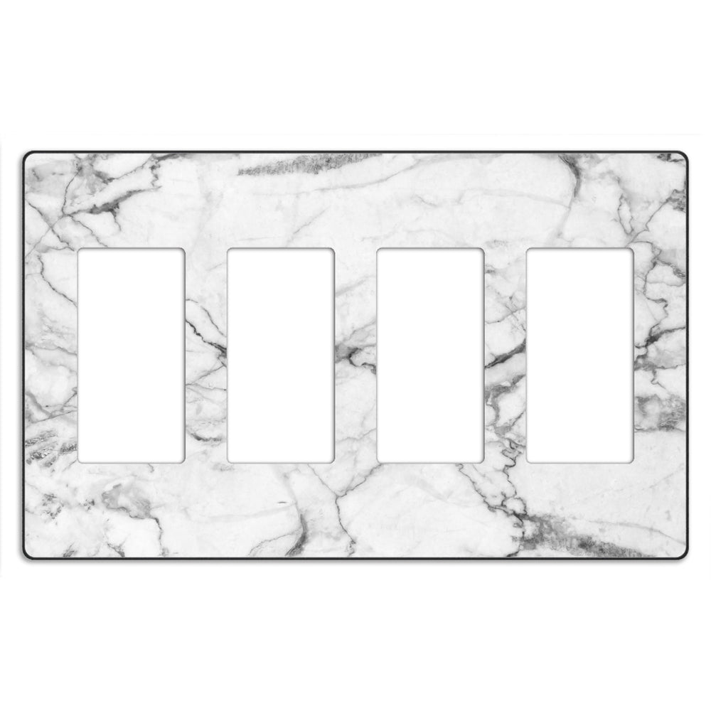 Screwless White and Gray Marble with black border 4 Rocker Wallplate