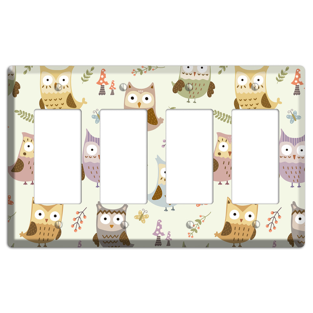 Sleepy Owls (Cream) 4 Rocker Wallplate