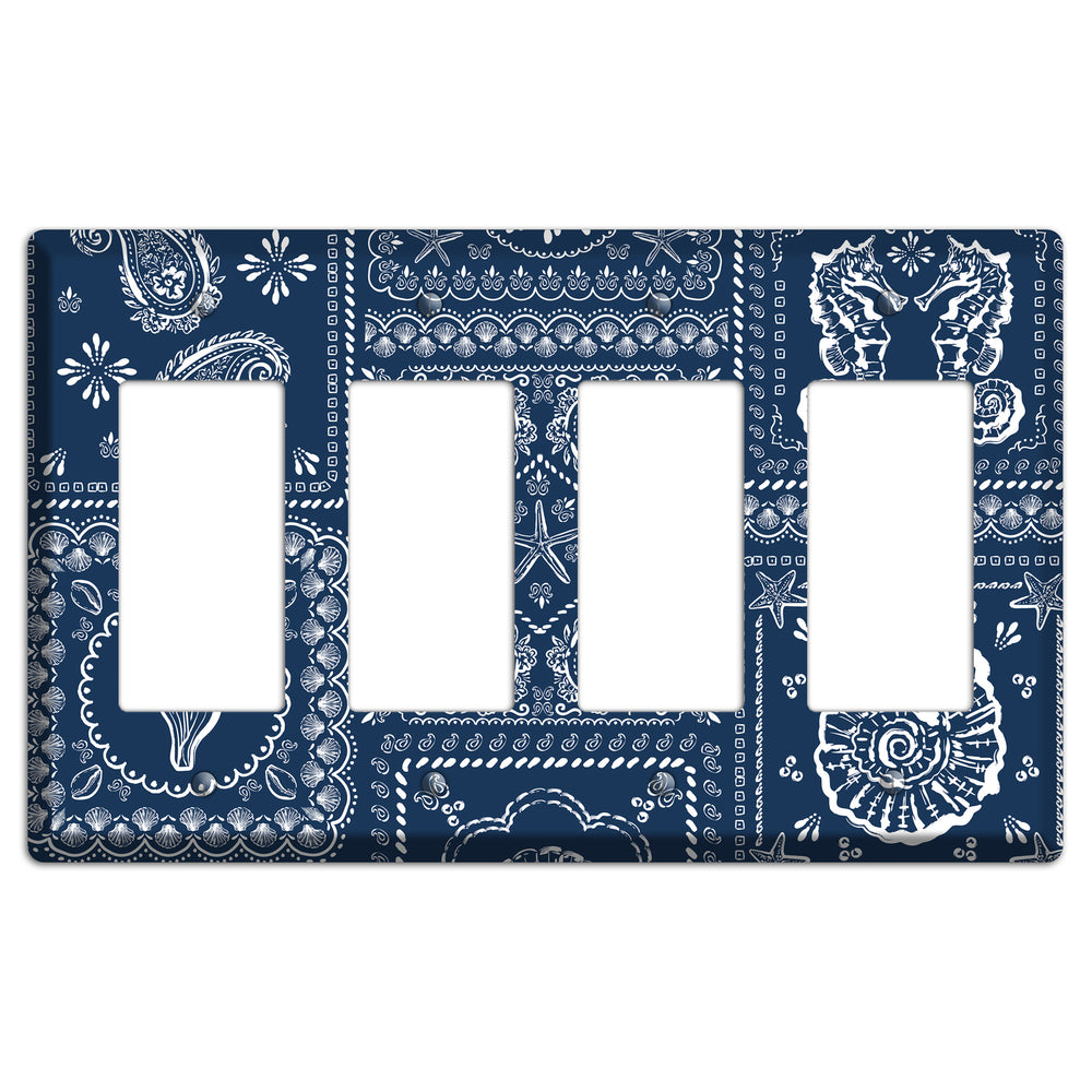 Navy Paisley Patchwork 4 Rocker Wallplate